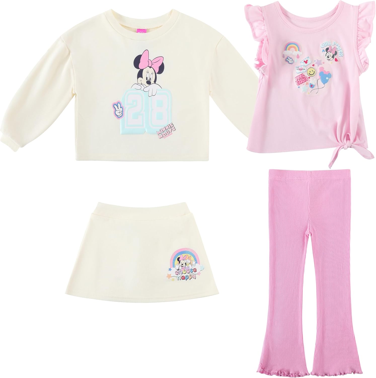 Magic Threadz Disney Clothes Baby Girls 4-Piece Set – Lilo & Stitch, Minnie Mouse & Aristocats Marie Outfit Set (12M–24M)