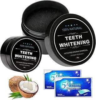 Aktivkohle Pulver Zähne, 2 Stück + Whitening-Streifen
