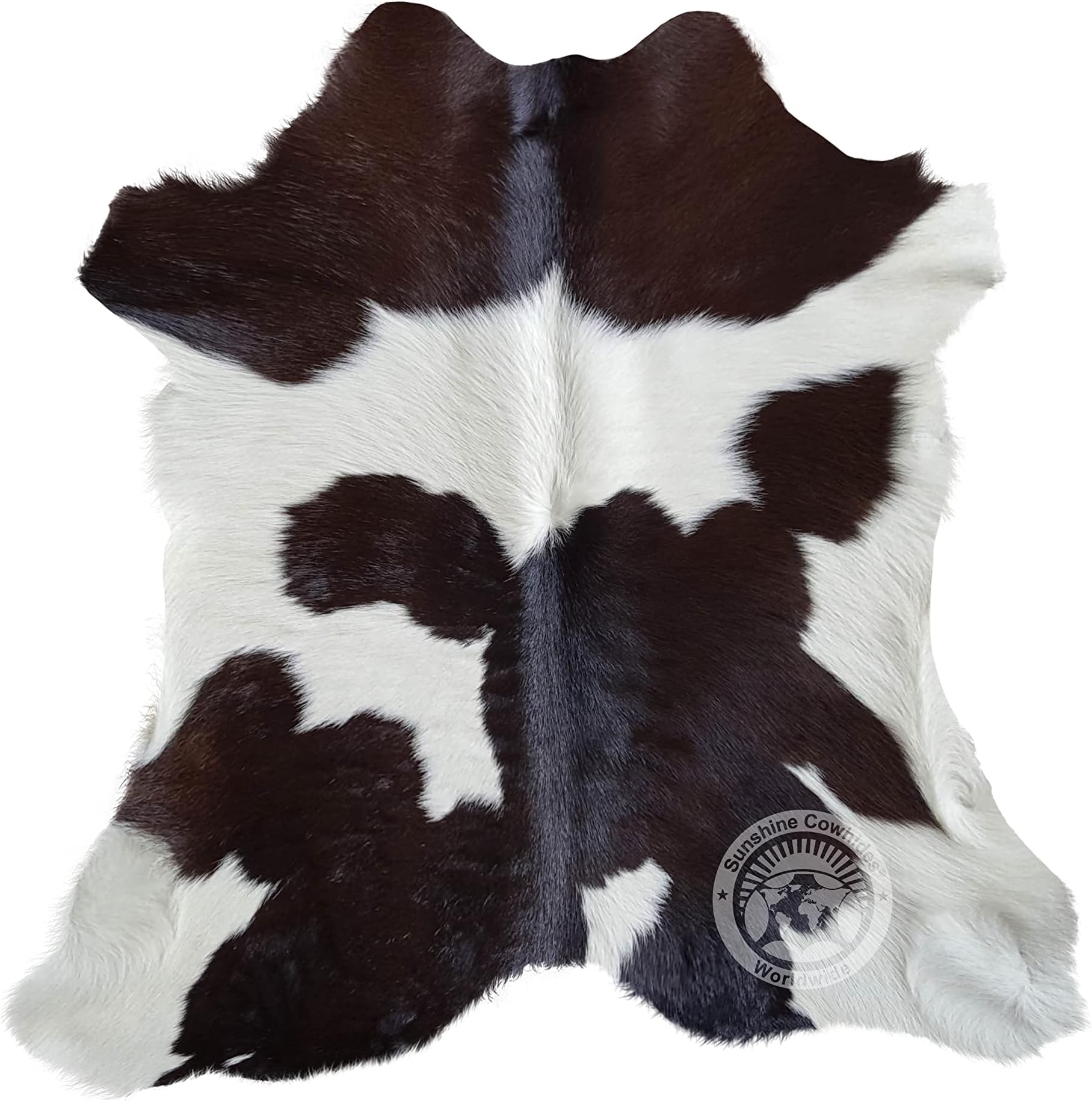 Sunshine Cowhides Genuine Calfskin Chocolate Dark Brown and White Calf Hide Cow Skin Rug Leather Area Rug 3 x 3 ft.