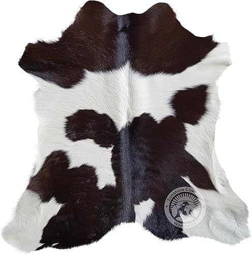 Miniatura 7 de Sunshine Cowhides Alfombra de piel de vacuno marrón y blanca con piel de vaca, 3 x 3 pies