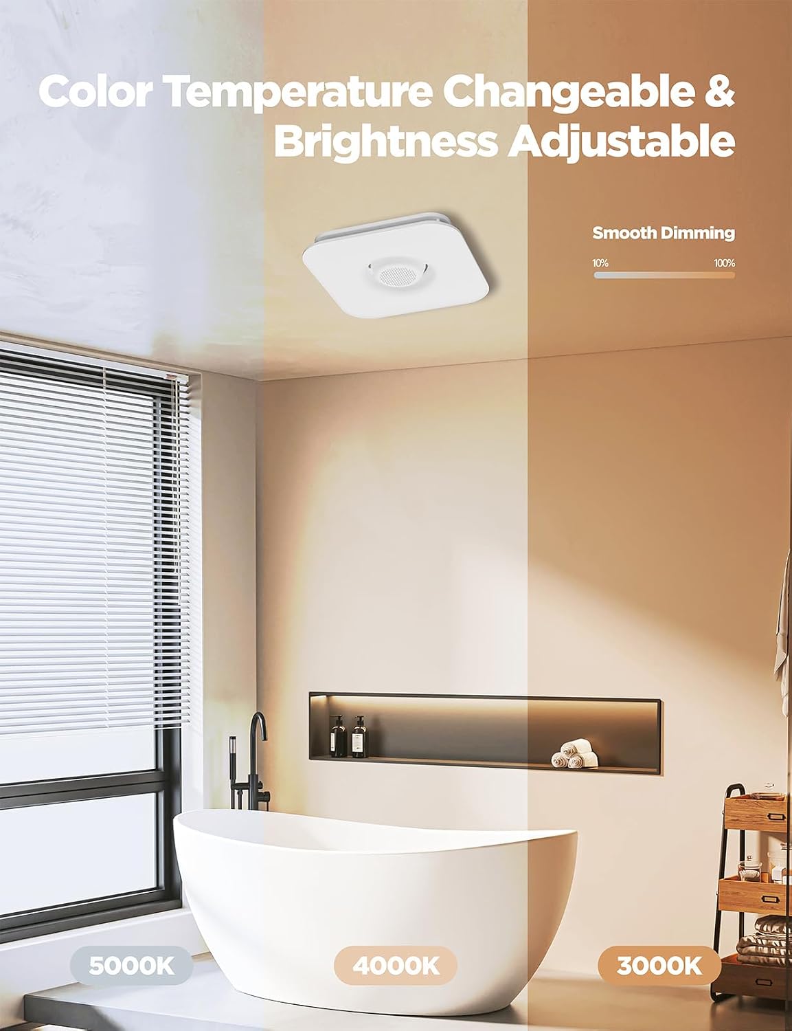 Bathroom Exhaust Fan with Bluetooth Speaker & RGB Light, 110 CFM 1.5 Sones Ultra Quiet, 5CCT Tunable LED, 95 RGB Rhythm Modes, App & Remote Control, Ceiling Ventilation Fan for Shower/Attic/Bedroom