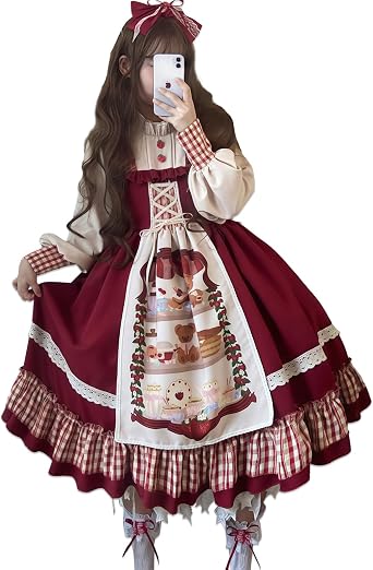 CR ROLECOS Lolita Dress, Red Riding Hood Cosplay, Womens Dress, Cute, Long Sleeve, Ruffles, For Photos, Halloween, Adults, Red