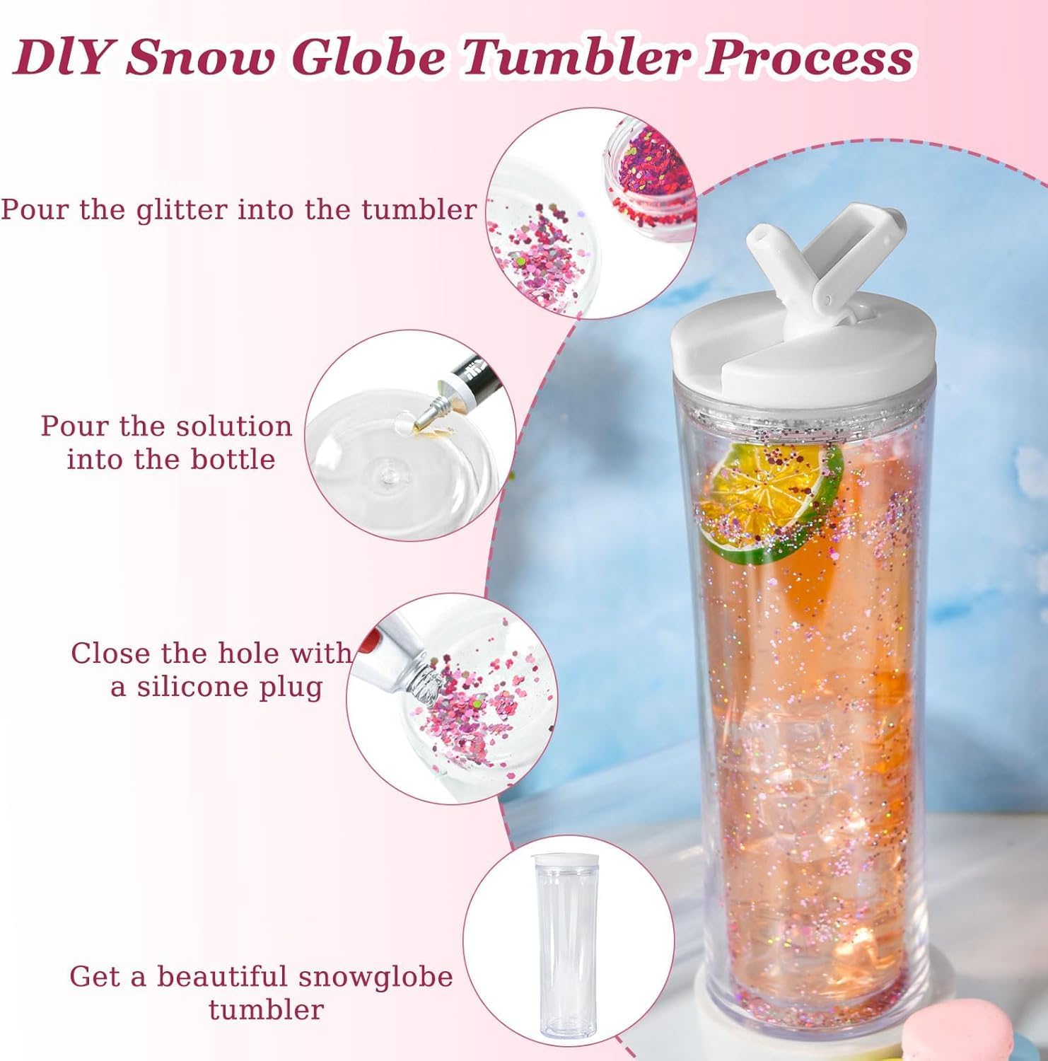 25oz Acrylic Snowglobe Cups, 6pack Plastic Snow Globe Cup with Lids and Straws, Snowglobe Tumblers with Pre Drilled and Plug, Halloween Cup Glow in the Dark,Individually Packaged - Image 6