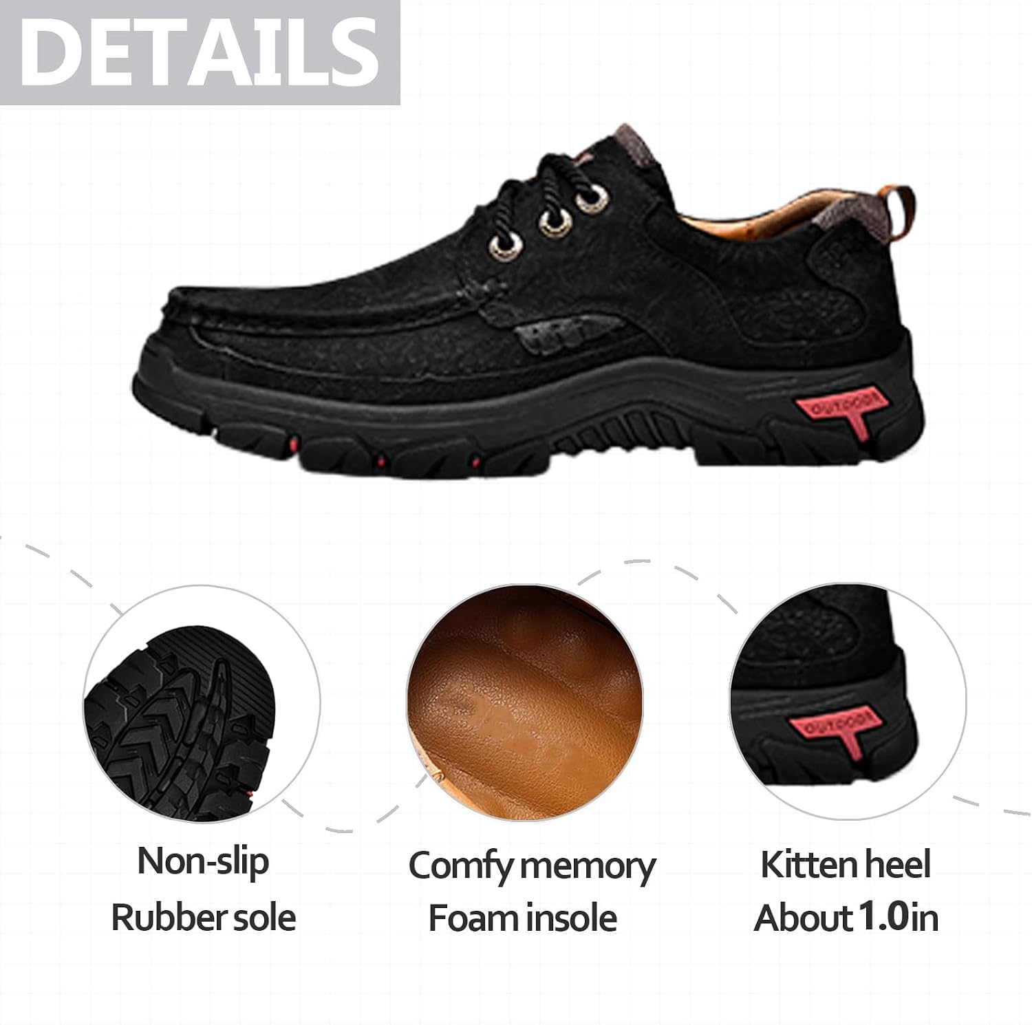 Mens Handmade Lace up Leather Work Loafers Vintage Genuine Leather Wide Width Hands Free Lightweight Comfort Outdoor Non Slip Cushioned Casual Work Hiking Driving Shoes