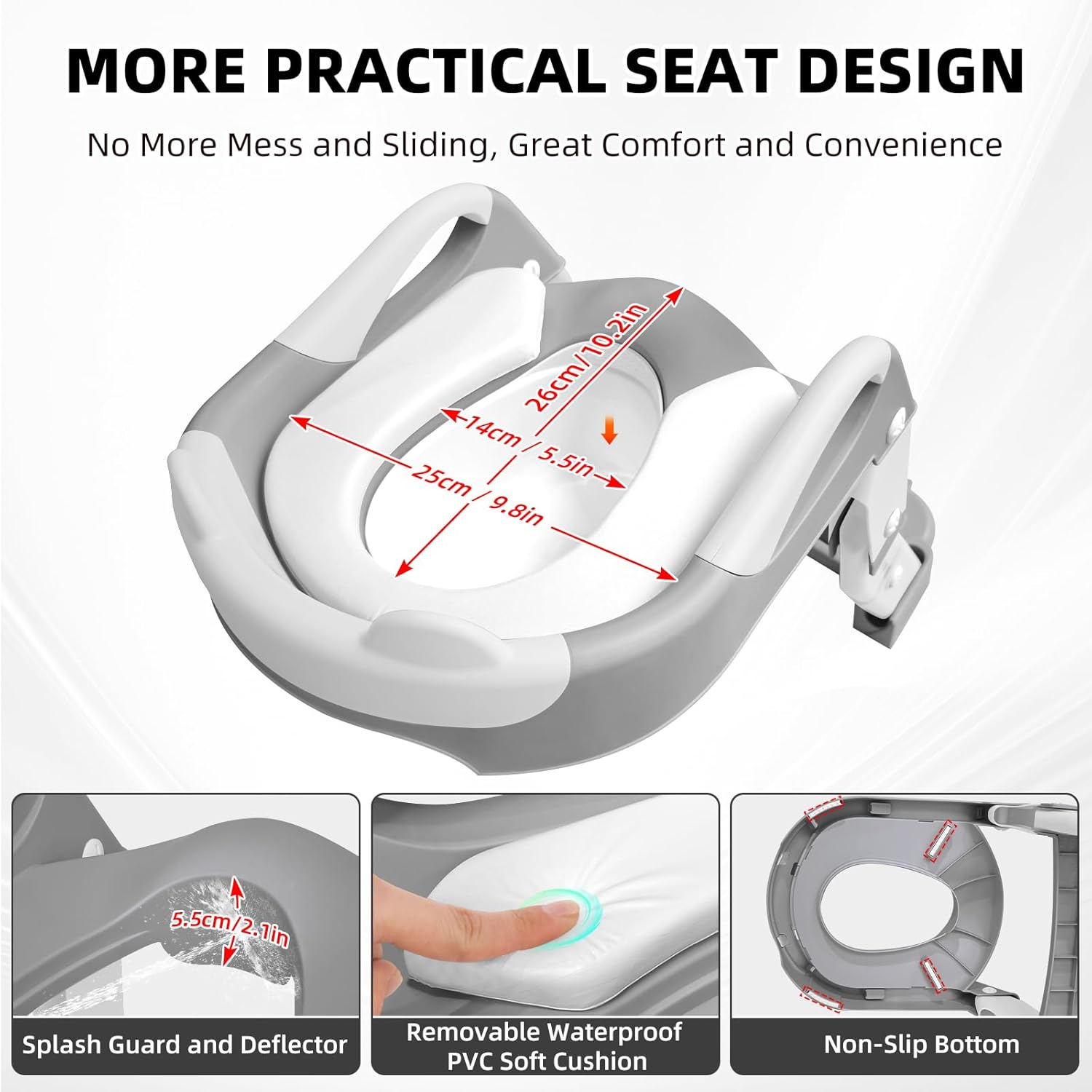 Potty Chair, potty training toilet seat with step stool ladder for Kids and Toddler Boys Girls - Kids Potty Training Soft Padded Seat (Grey+White)