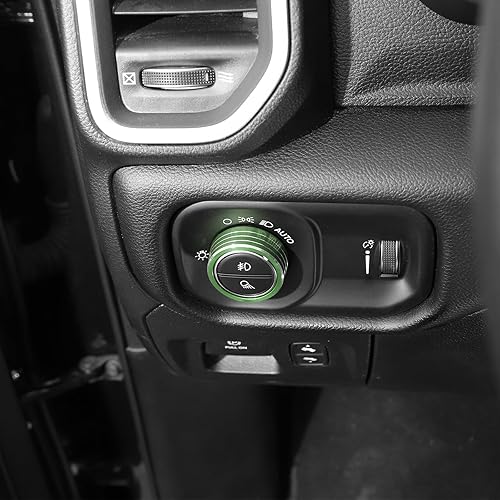 Miniatura 7 de RT-TCZ Cubierta de anillo para interruptor de faros delanteros RAM verde para Dodge RAM 2018 2019 2020 2021 2022 2023 Accesorios interiores verdes