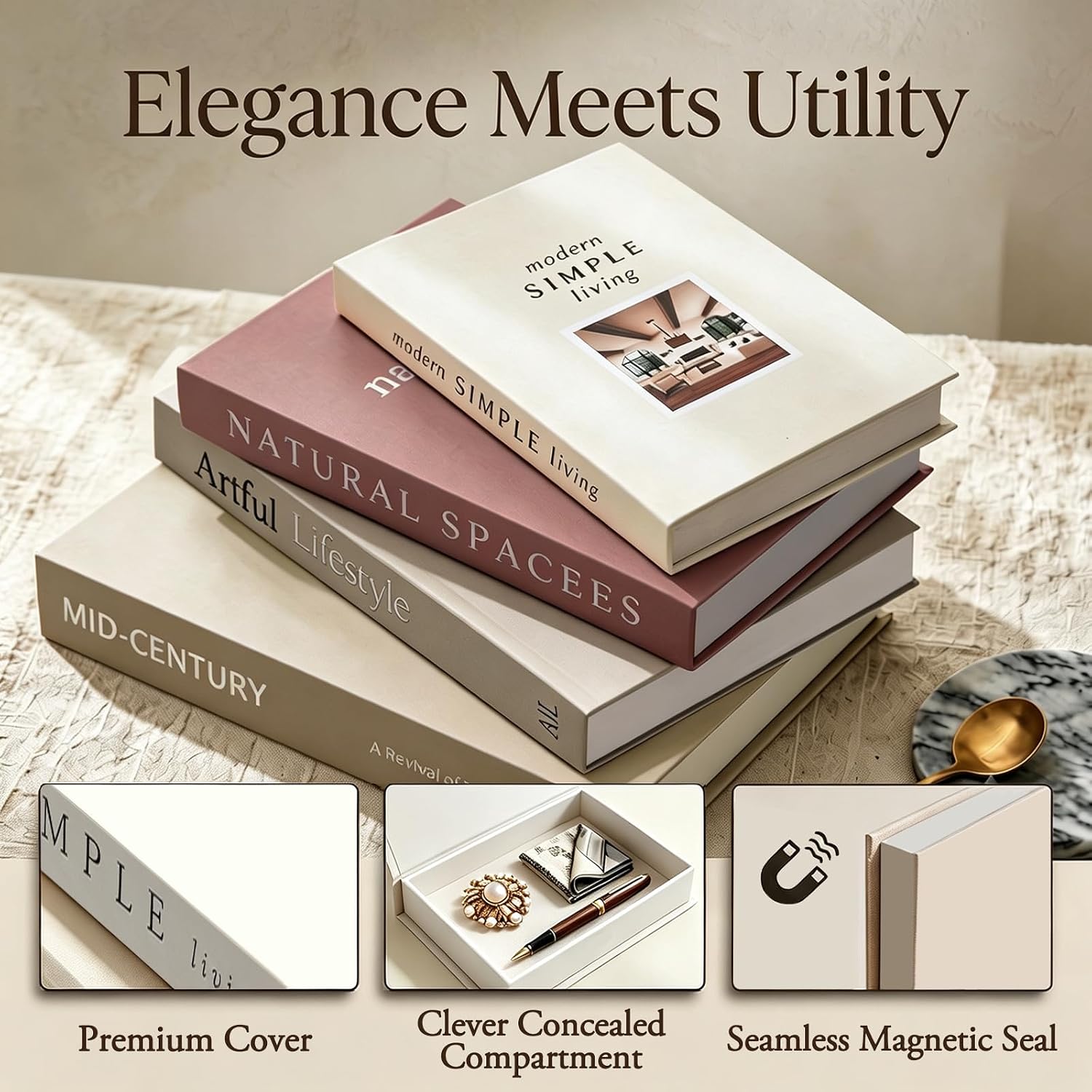 Decorative Faux Book Set of 4 Aesthetic Coffee Table Book for Decor