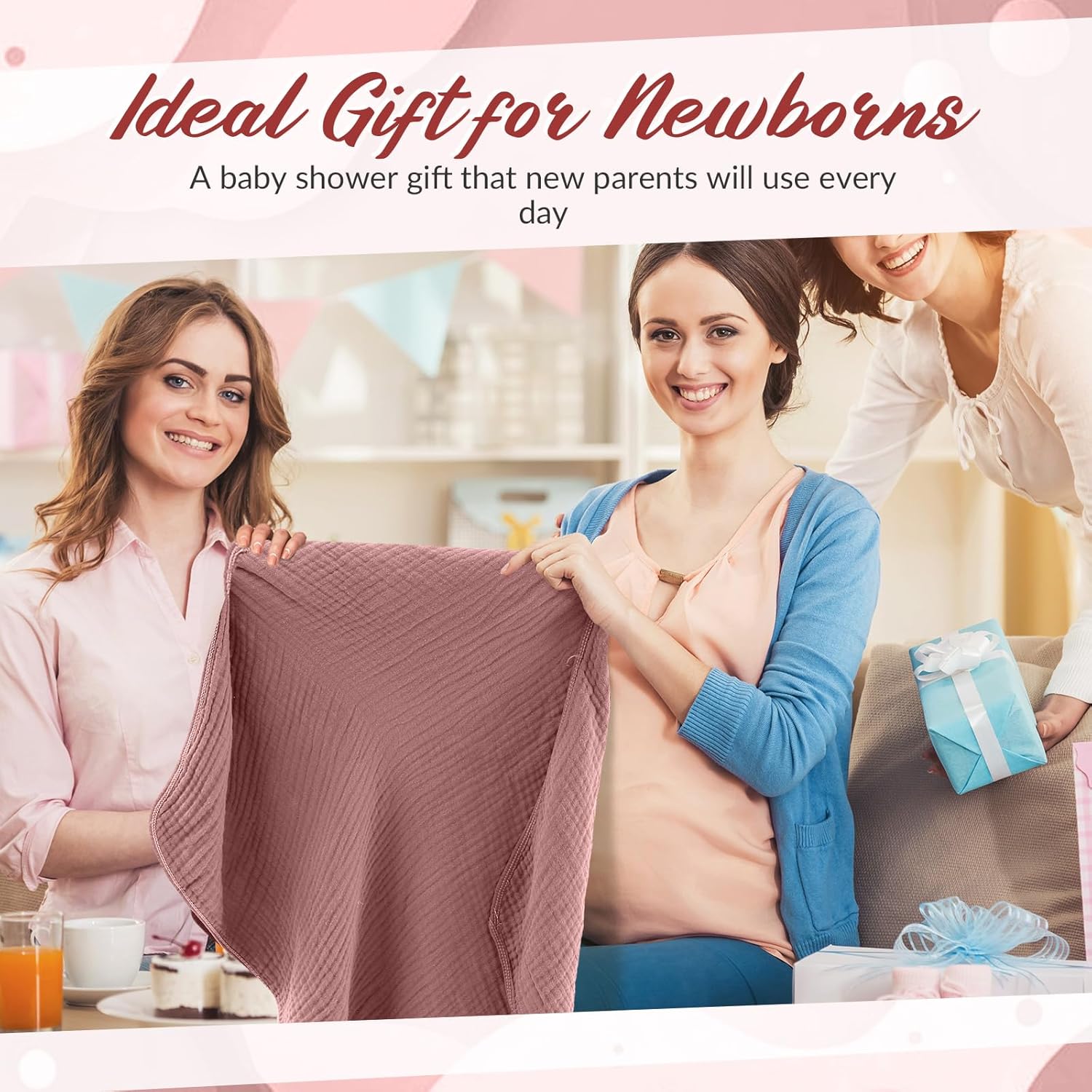 Hahafelt 6 Pcs Muslin Hooded Bath Towels Washcloths and Bibs Set, Muslin Cotton Baby Towels Absorbent Hooded Blanket Towel Infant Bibs for Boys Girls Newborn Infant Essential (Dusty Rose, Deep Rose)