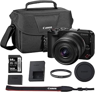 Canon EOS R50 V APS-C Mirrorless Interchangeable Lens Hybrid Camera with RF-S 14-30mm f/4-6.3 is STM PZ Lens Bundle and 64GB Memory Card + UV Filter + Camera Bag (5 Items)