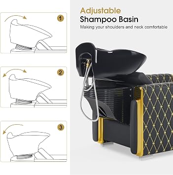 BarberPub Shampoo Station Chair, Porcelain Ceramic Bowl Sink Unit 8690