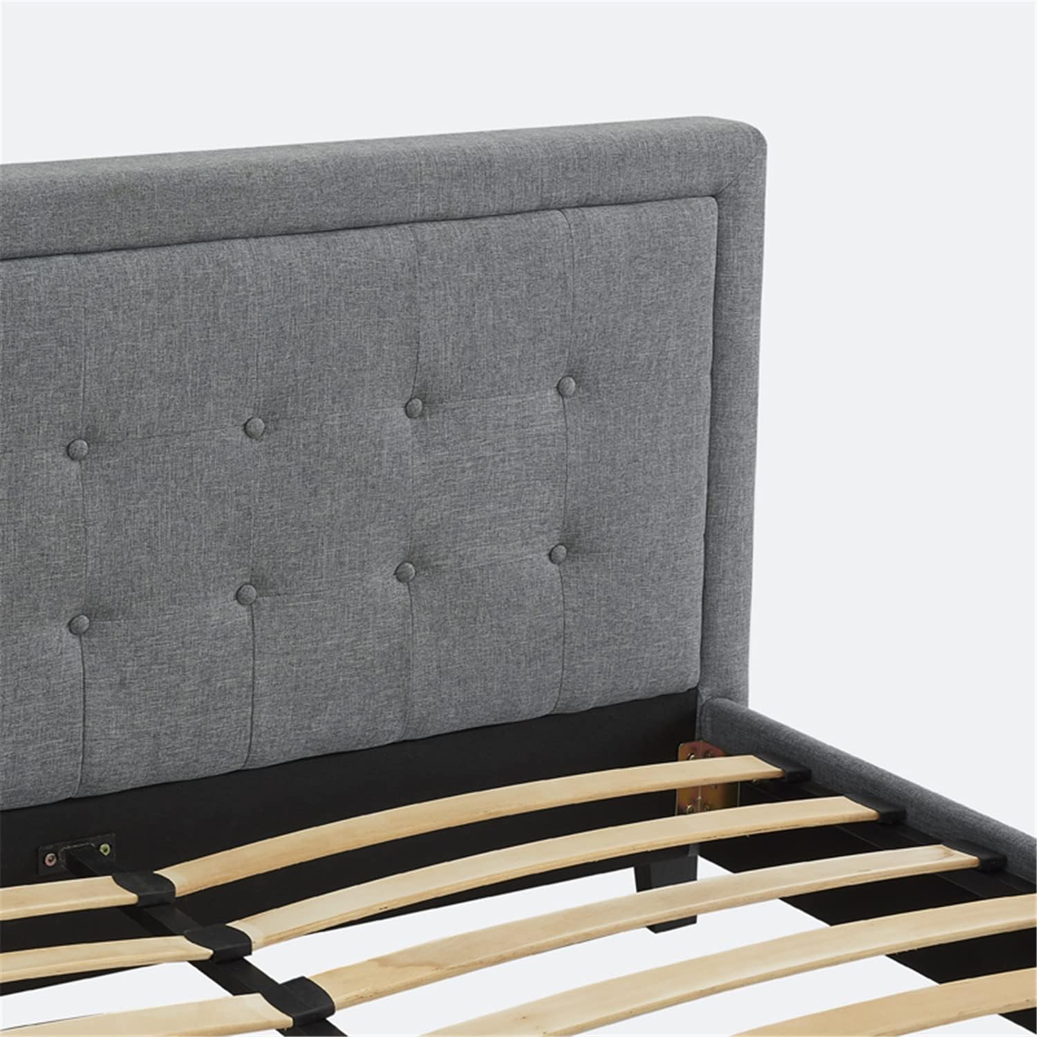 Naomi Home Linda Button Tufted Woven Full Bed Frame with Headboard Platform Bed Frame Upholstered Full Size No Box Spring Needed Mattress Foundation Steel Wood Slat Support - Gray
