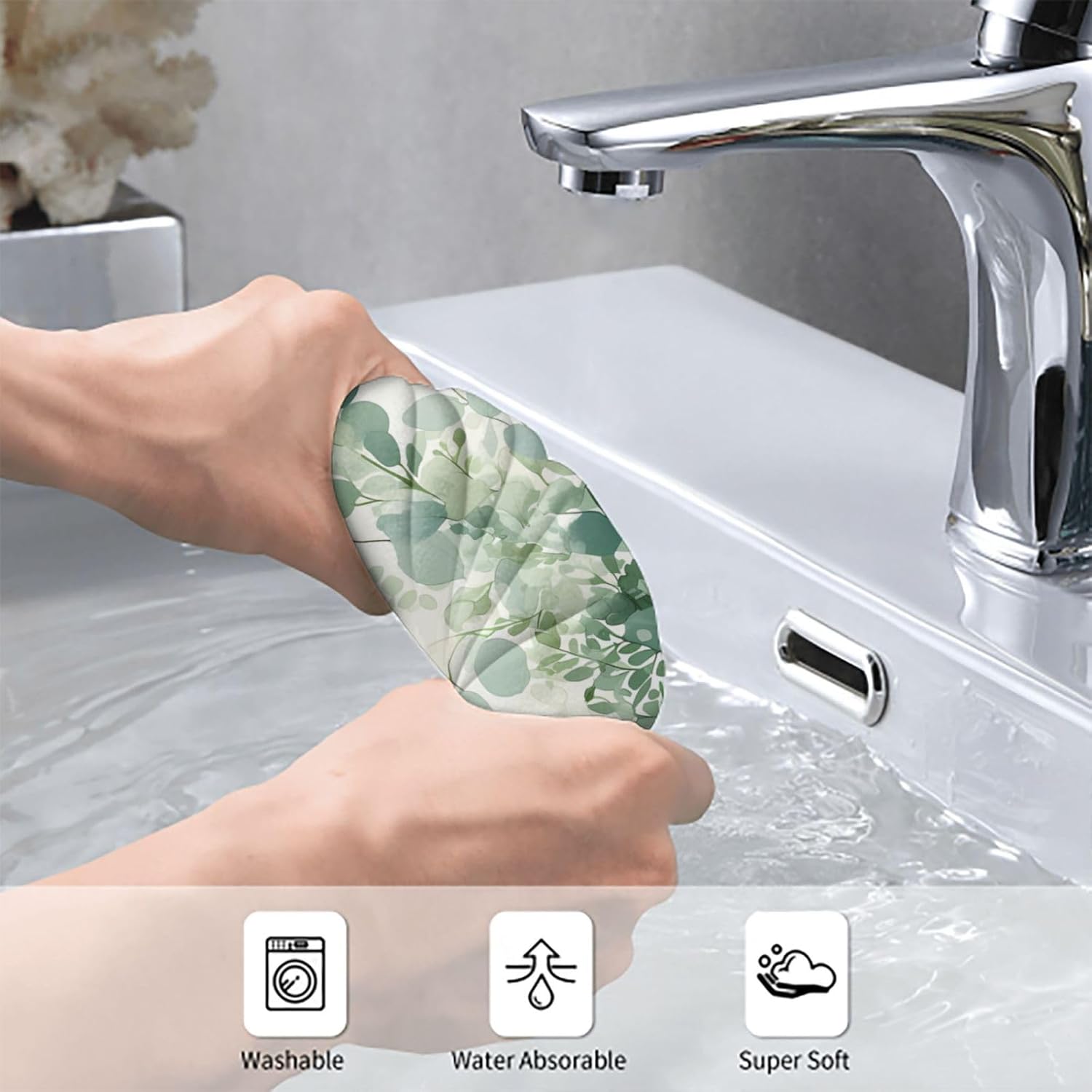 Watercolor Sage Green Eucalyptus Leaves Plant Hand Towels for Bathroom Set of 2, 14x28 Inch Kitchen Towels Decor, Absorbent Soft - Image 3