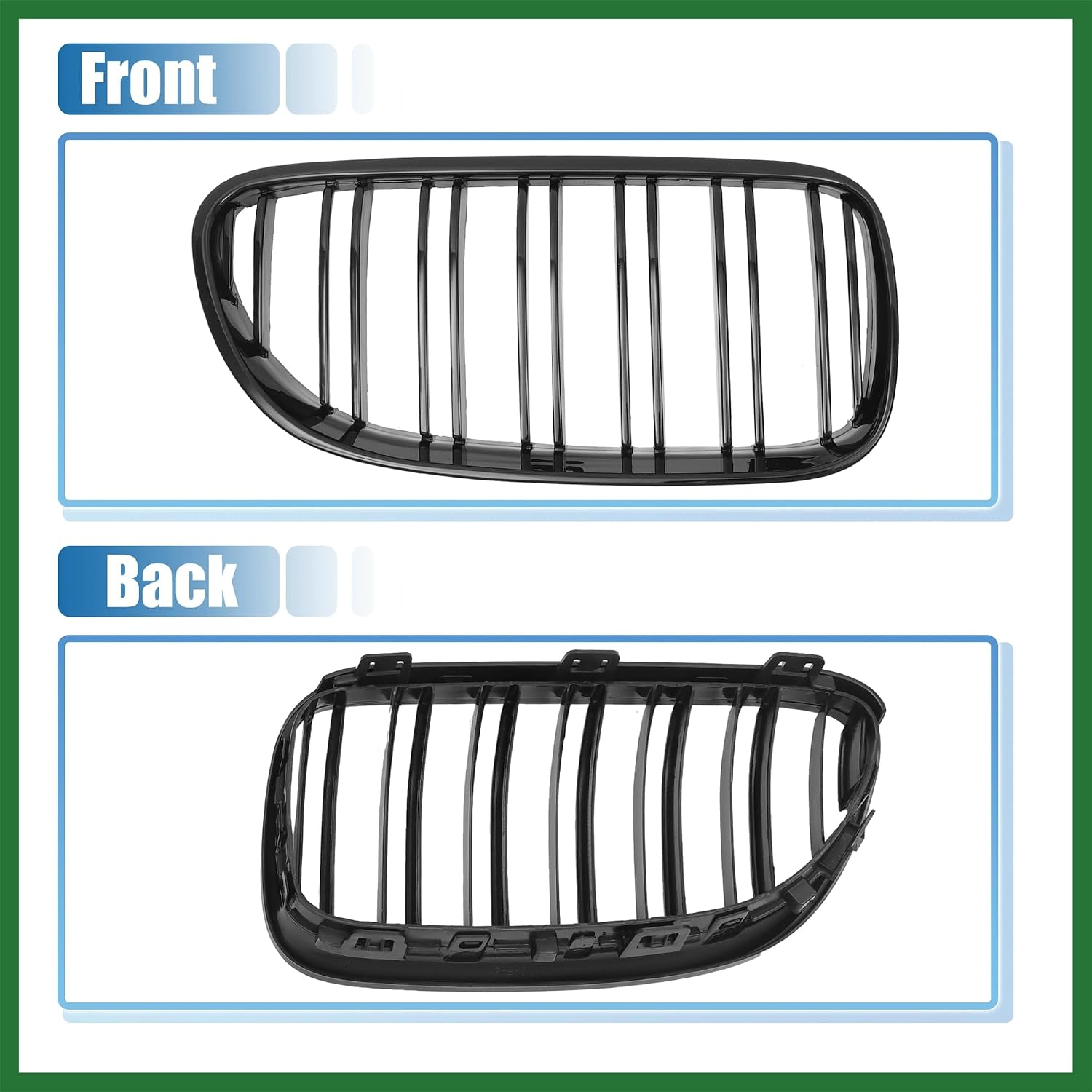 Motoforti Front Hood Bumper Grille Grill for BMW 328i 335is 335i XDrive No.51137254969/51137254967 Front Bumper Kidney Grille Grill Double Slat Gloss Black Pair Long-lasting