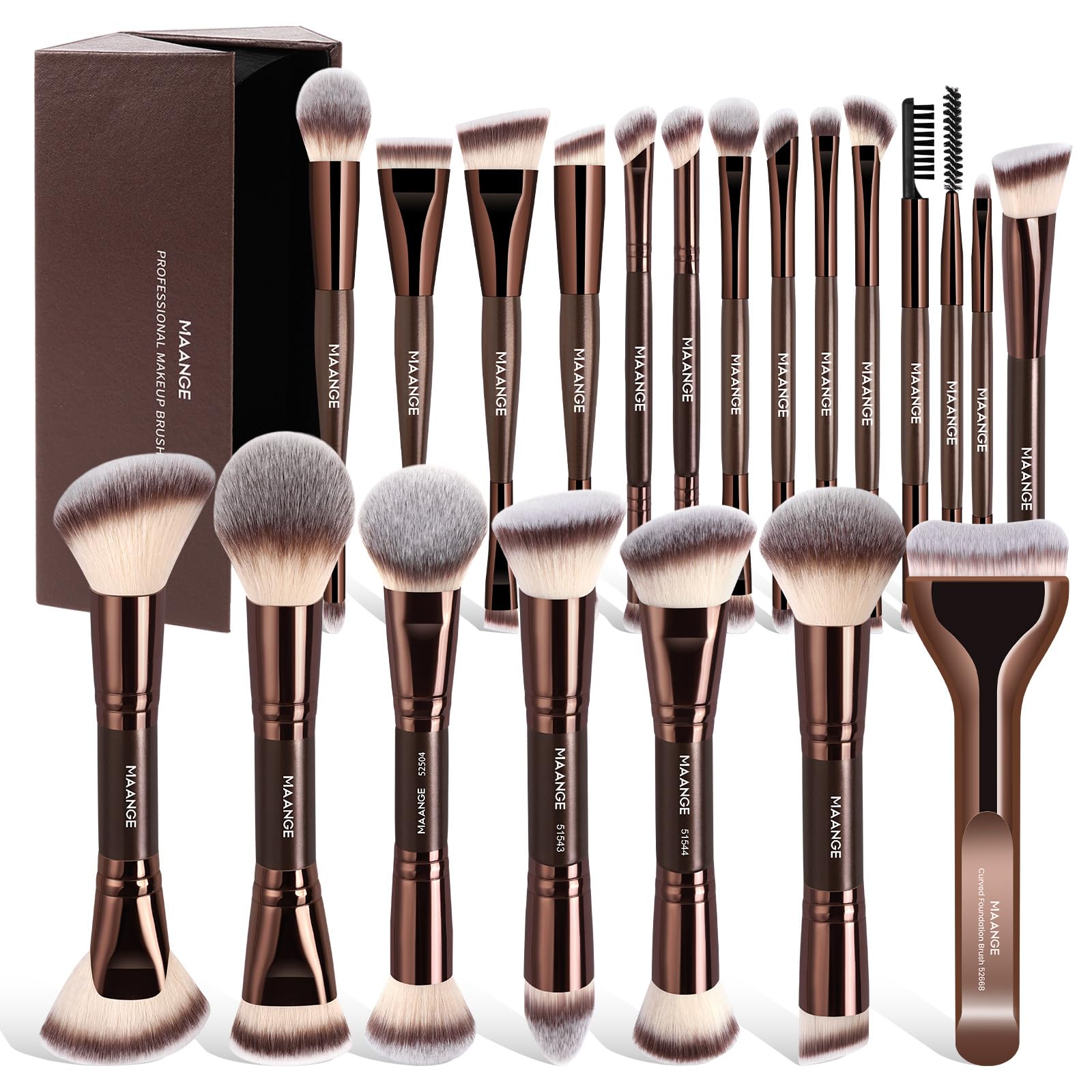 MAANGE Pinselset Make Up Pinsel Set, 21 Schminkpinsel mit Geschenkbox, 40-in-21 Duo-End Make up Pinsel Für Foundation Puder Lidschatten Concealer Blush, Kaffee Gold