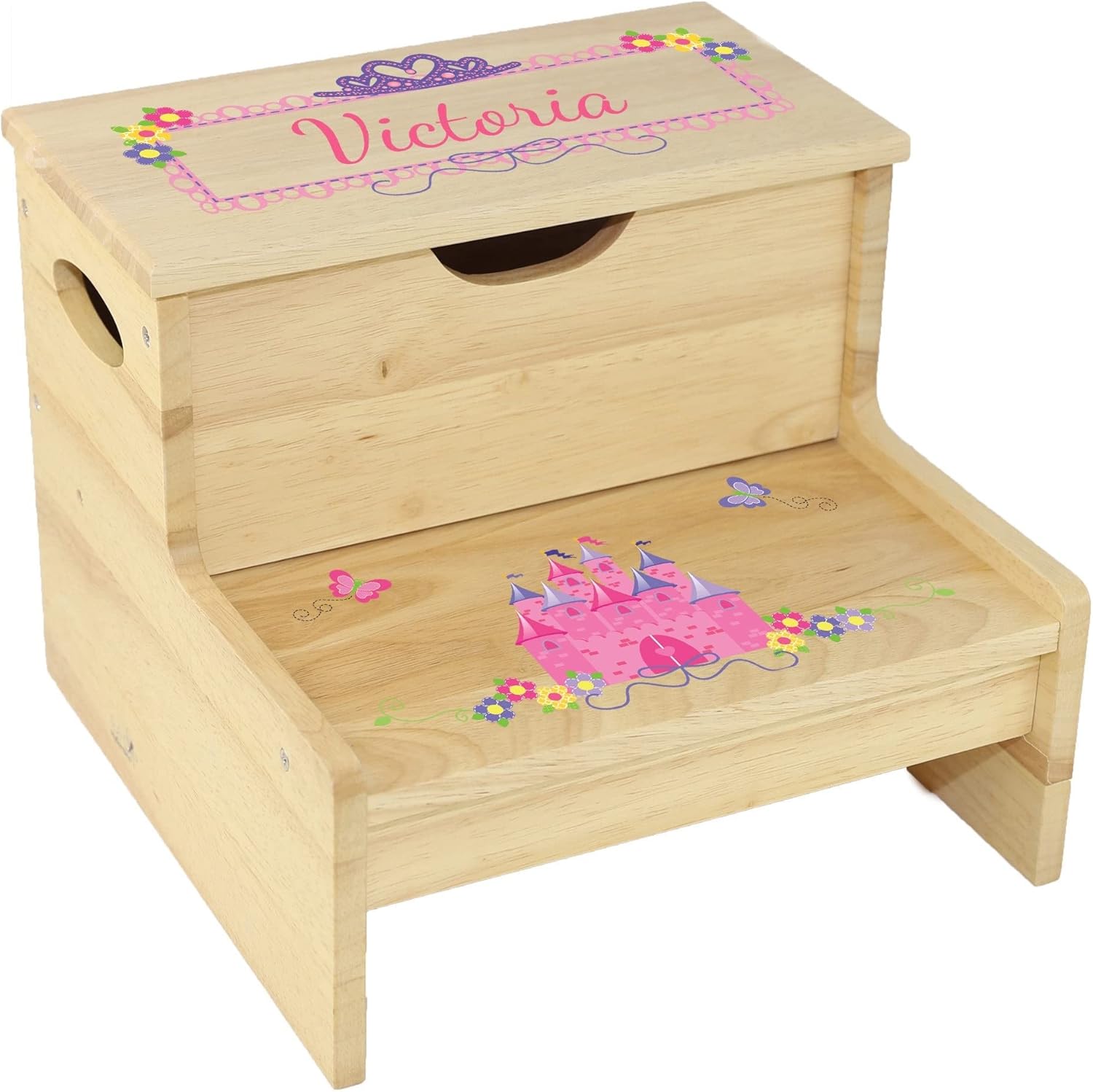 My Bambino Girl's Personalized Princess Castle Step Stool with Storage - for Bath, Nursery, Kitchen Helper | Birthday Gift for Girls