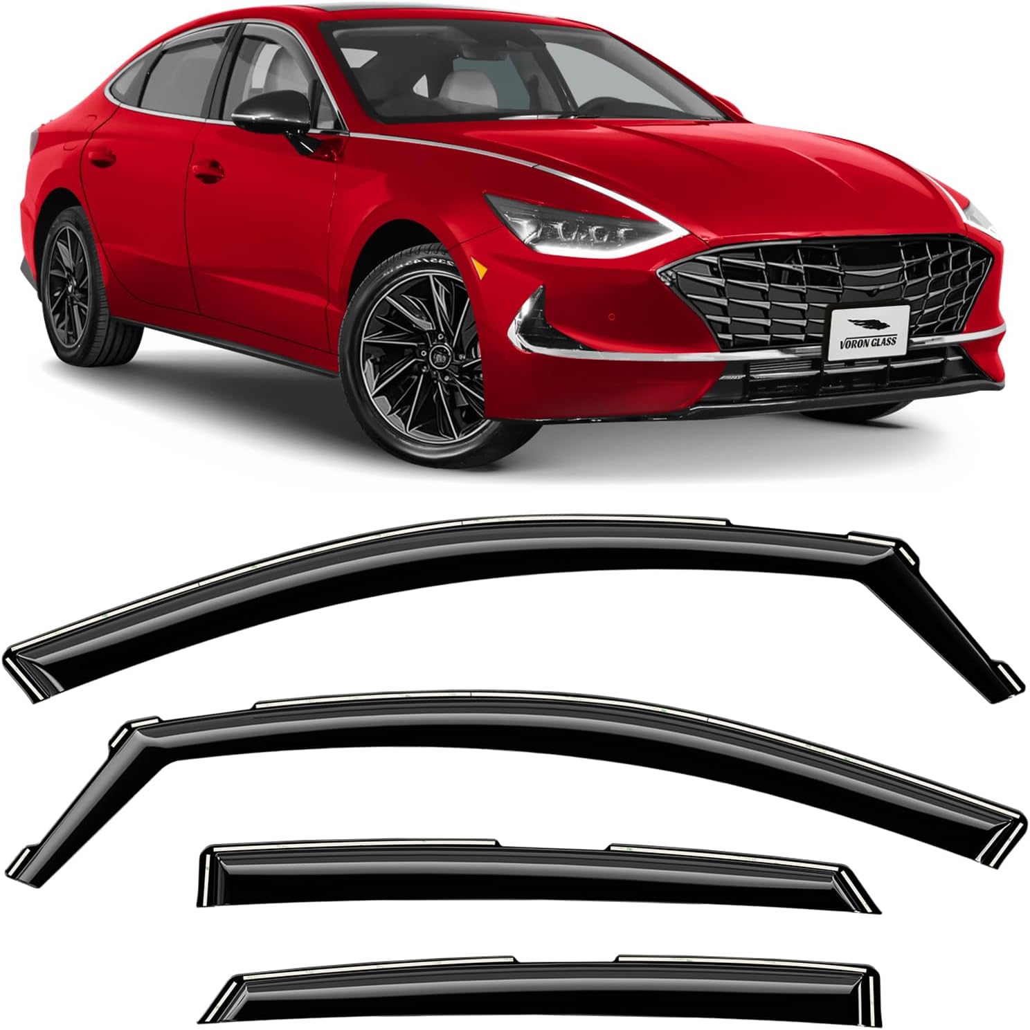 Voron Glass in-Channel Extra Durable Rain Guards for Hyundai Sonata 2020-2026, Window Deflectors, Vent Window Visors, 4 Pieces - 200594