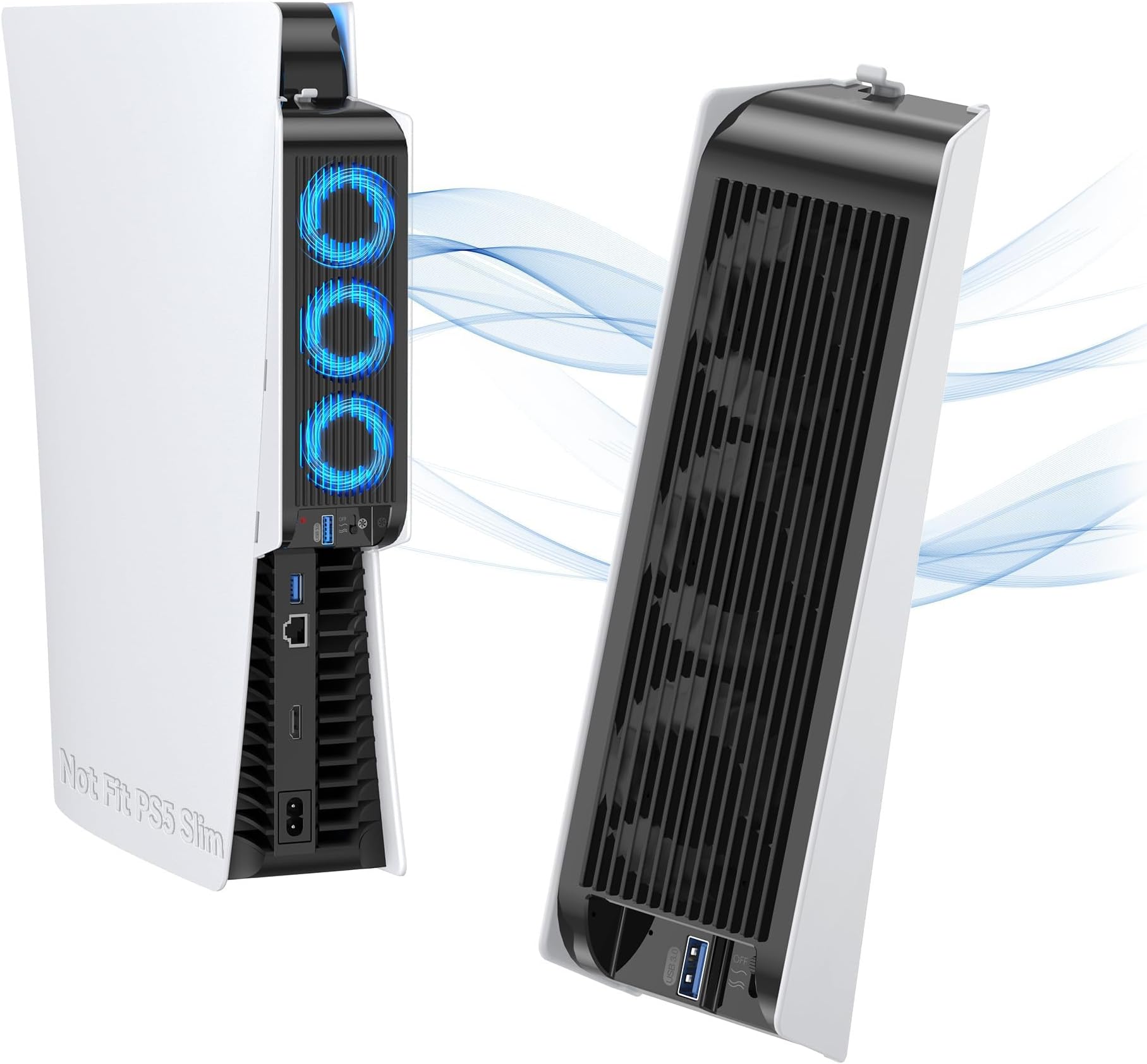 BIGTHREE Cooling Fan Accessories for PS5, Quiet and Efficient Cooling System for PlayStation 5, 2 Fan Speeds,3 Small Fans, USB 3.0 Port Compatible with PlayStation 5 Digital & Discs Edition(White)