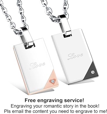 SunnyHouse Jewelry His & Hers Matching Set Love Bible Engraving Your Words Couple Pendant Necklace in a Gift Box A Set