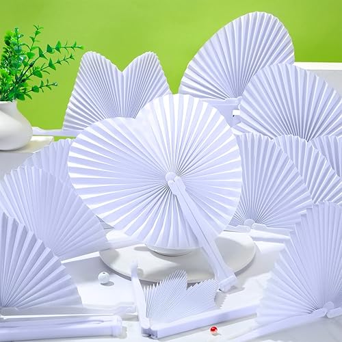 Miniatura 5 de Paquete de 100 ventiladores plegables en forma de corazón para boda, abanicos de papel blanco, abanico plegable personalizado, ventilador decorativo