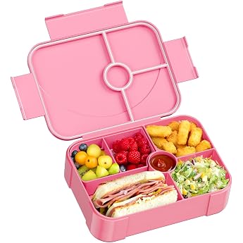 LEIKEEGO Childrens Lunch Box with Compartments Leak-Proof Lunch Box Children for Girls and Boys Lunch Box Children for Nursery and School Pink