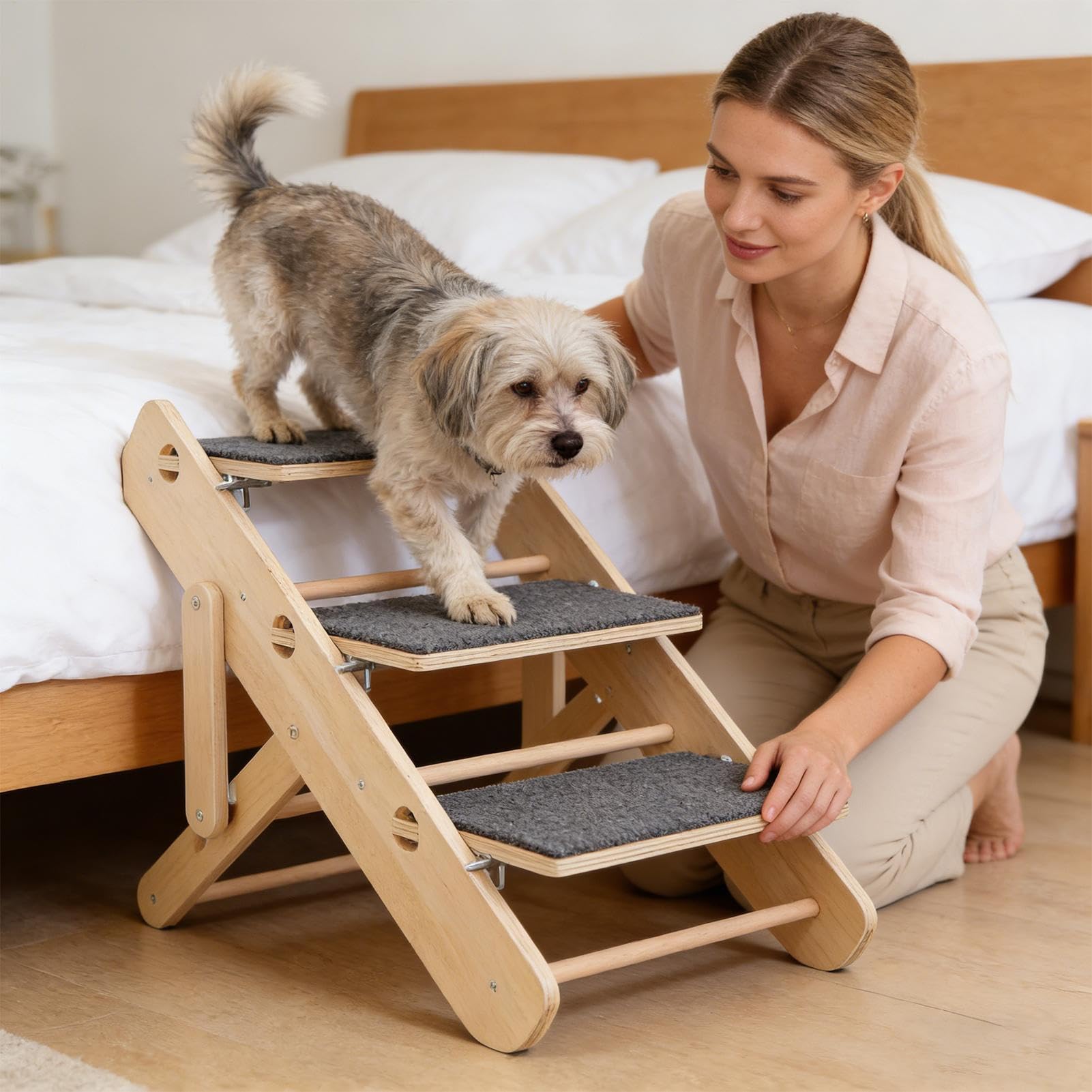 Rampa para Perros para Cama Antideslizantes, Estables y Plegables de 3 | para Perros Pequeños para Subir al Sofá, Sillón, Cama o Utilizar en Salón y Dormitorio