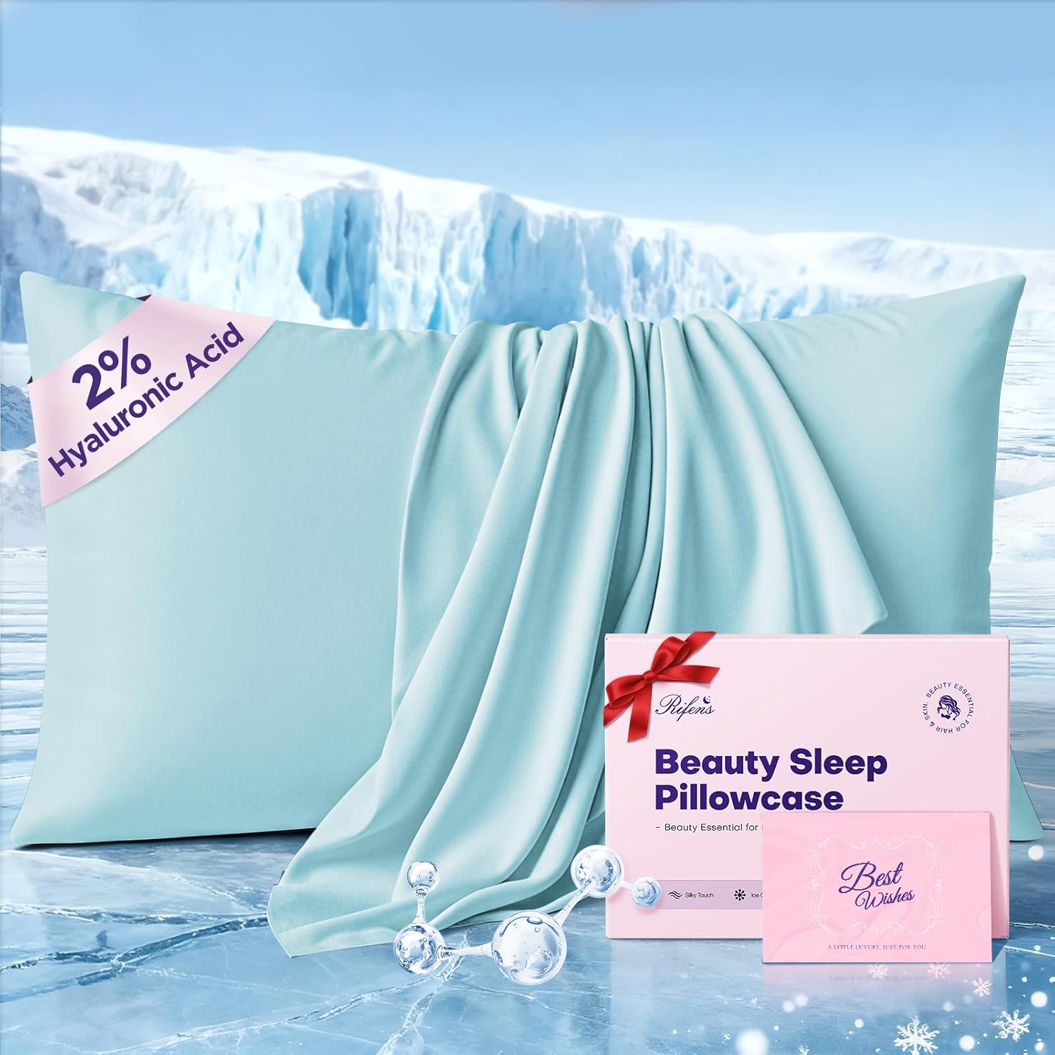 Instant Chill Cooling Pillowcase for Hot Sleepers, 2% HA Infused Pillowcase Hydrates Skin & Hair, Reduces Wrinkles & Frizz, Softer Than Silk Pillow Cases, Pillow Covers King (Mint Blue, 1 Pack)