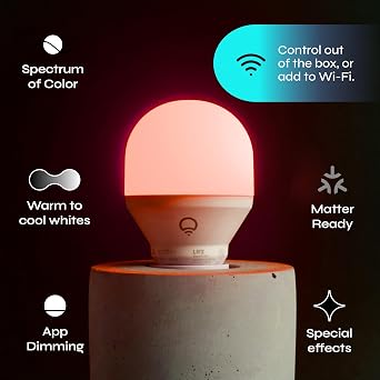LIFX Color Smart Light Bulbs (2-Pack) A19 E26, Matter Compatible RGB + Tunable White (800 Lumens), WiFi Dimmable Color Changing (2.4GHz), Compatible with Apple HomeKit, Alexa & Google