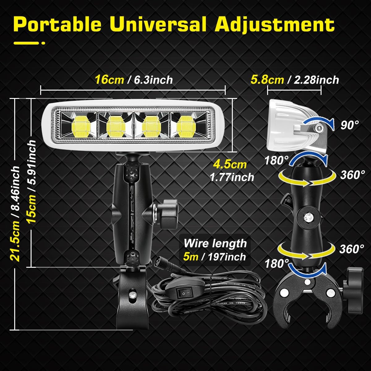 360°Rotation 6.3 Inch Clamp on Boat Navigation Lights, Ultra Bright Boat Spotlights LED Spreader Marine Deck Dock Light, Cigarette / Battery Clamps LED Light Pods 12V for Boats, Fishing RV 4X4 Truck
