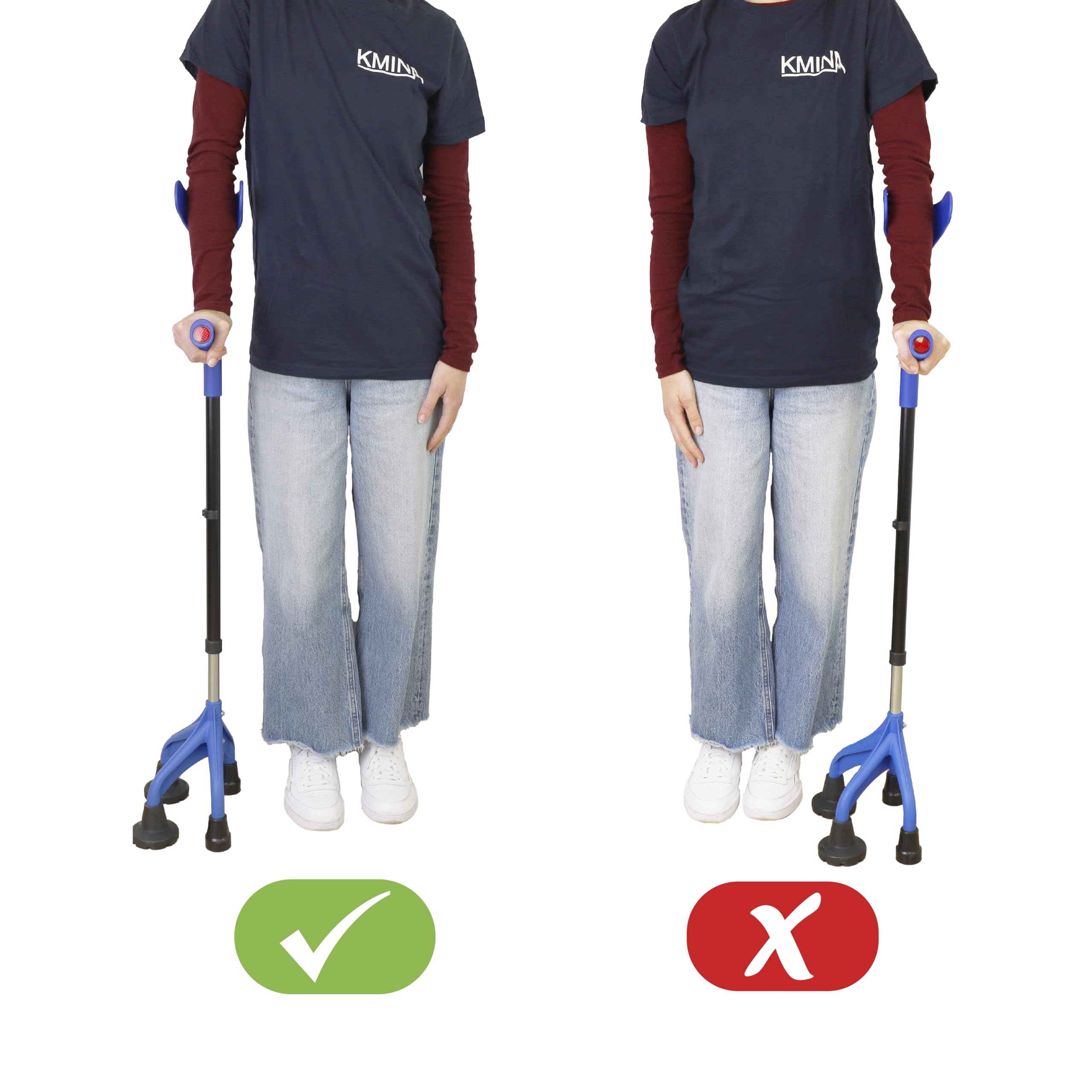 KMINA Muleta Adulto 4 Patas (Pesada y Robusta 1,5 Kg), Ajustable Usuarios >1,55m de Altura, Diseño Patentado - Fabricado en España