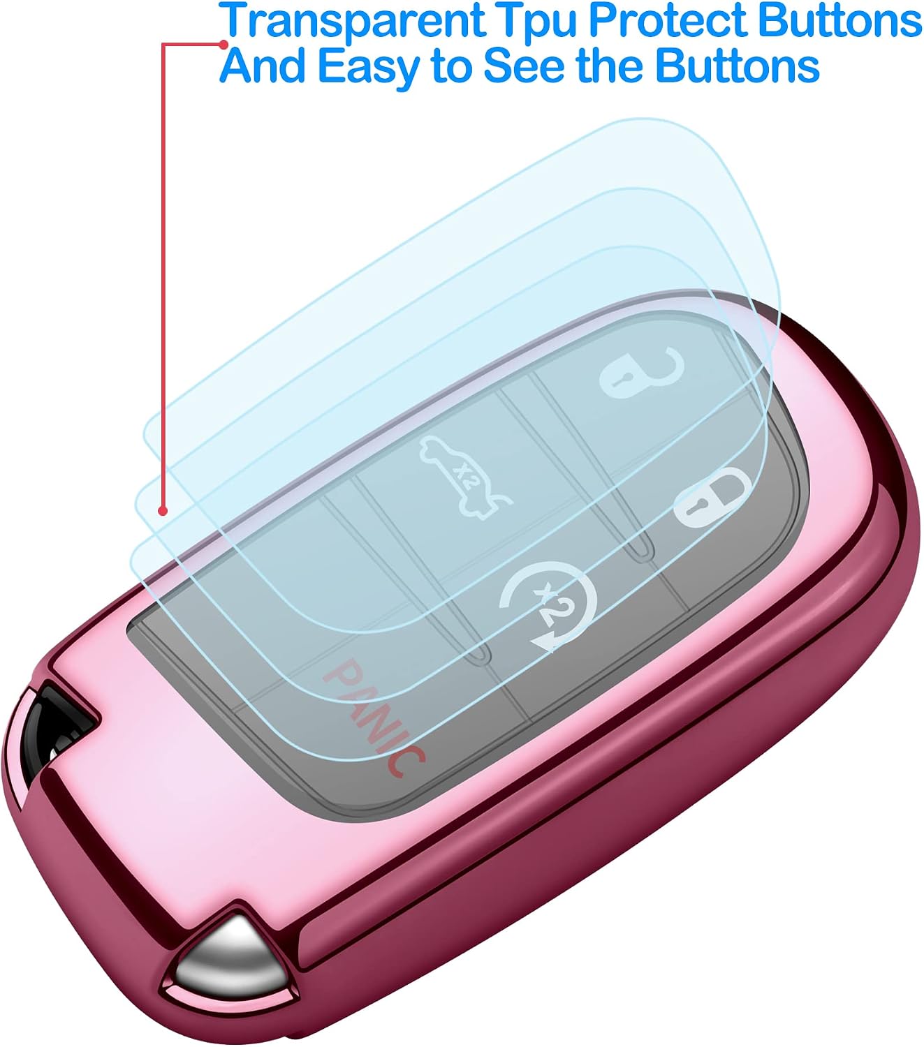 Compatible with Jeep Key Fob Cover with Leather Keychain Soft TPU Protection Key Case for Grand Cherokee Renegade Chrysler 200 300 Dodge RAM Durango Challenger Journey Dart Fiat Smart Key,Rose Pink
