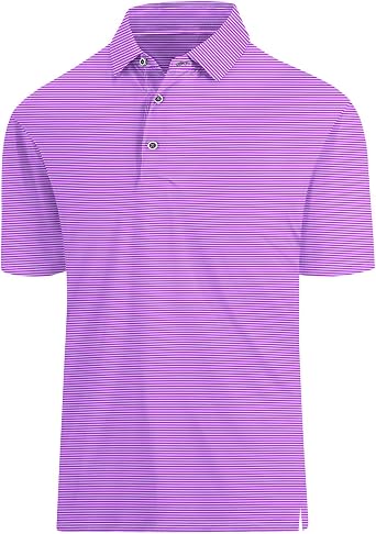 Hodaweosolp Mens Golf Shirts Short Sleeve Striped Performance Moisture Wicking Dry Fit Polo Shirts for Men
