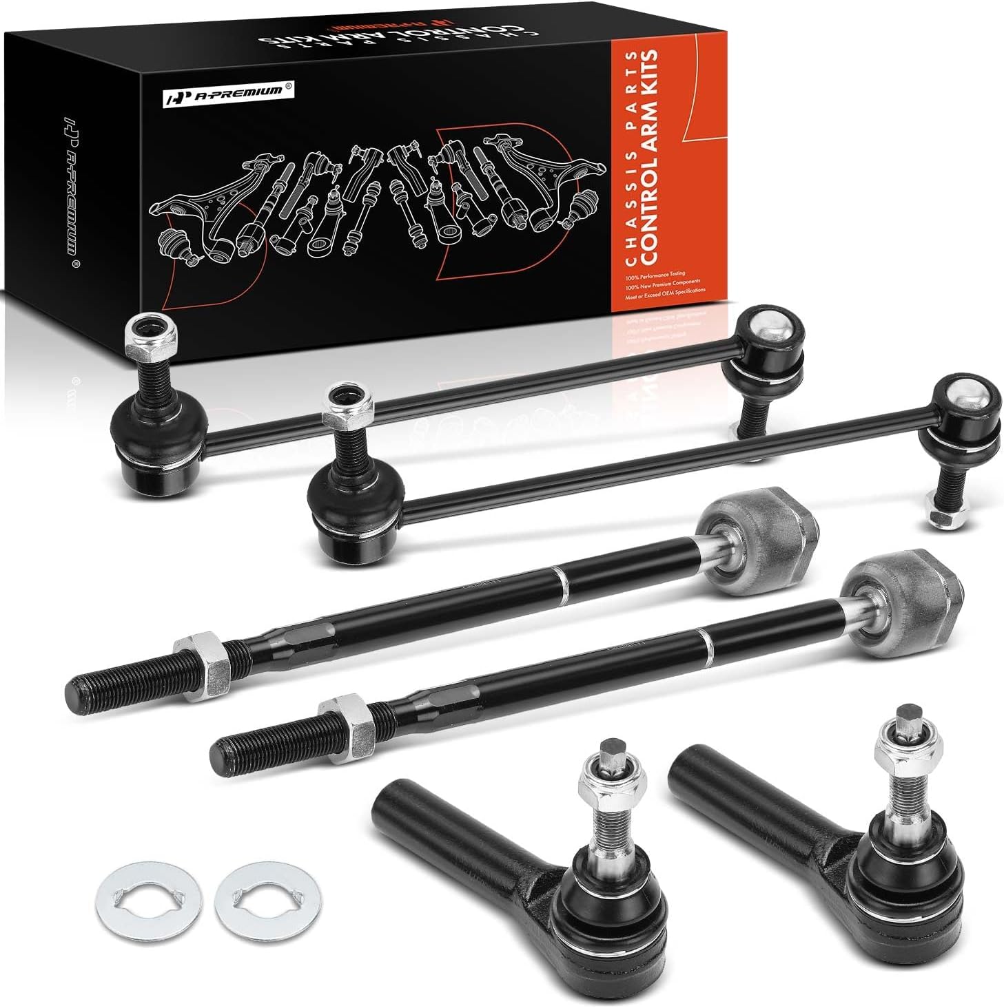 A-Premium Set of 6, Front Sway Bar Link, Inner Outer Tie Rod End, Compatible with Ford Mustang 2011 2012 2013 2014