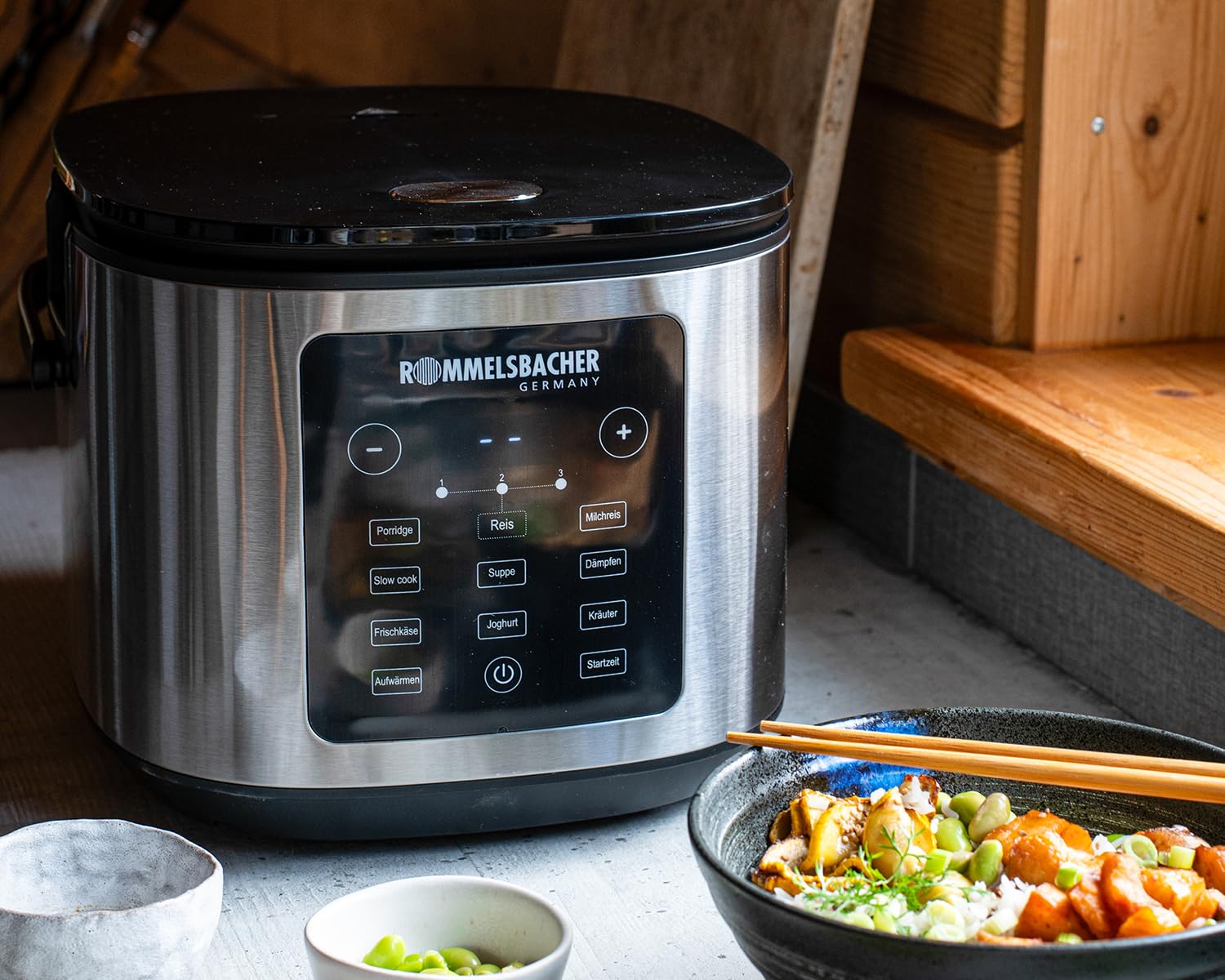 ROMMELSBACHER MRK 950 Cuiseur à riz multi-usages 12 programmes, départ différé 24 heures, technologie de chauffage 3D, économie d'énergie, revêtement en céramique, sans PFAS, volume utile de 3,5 l