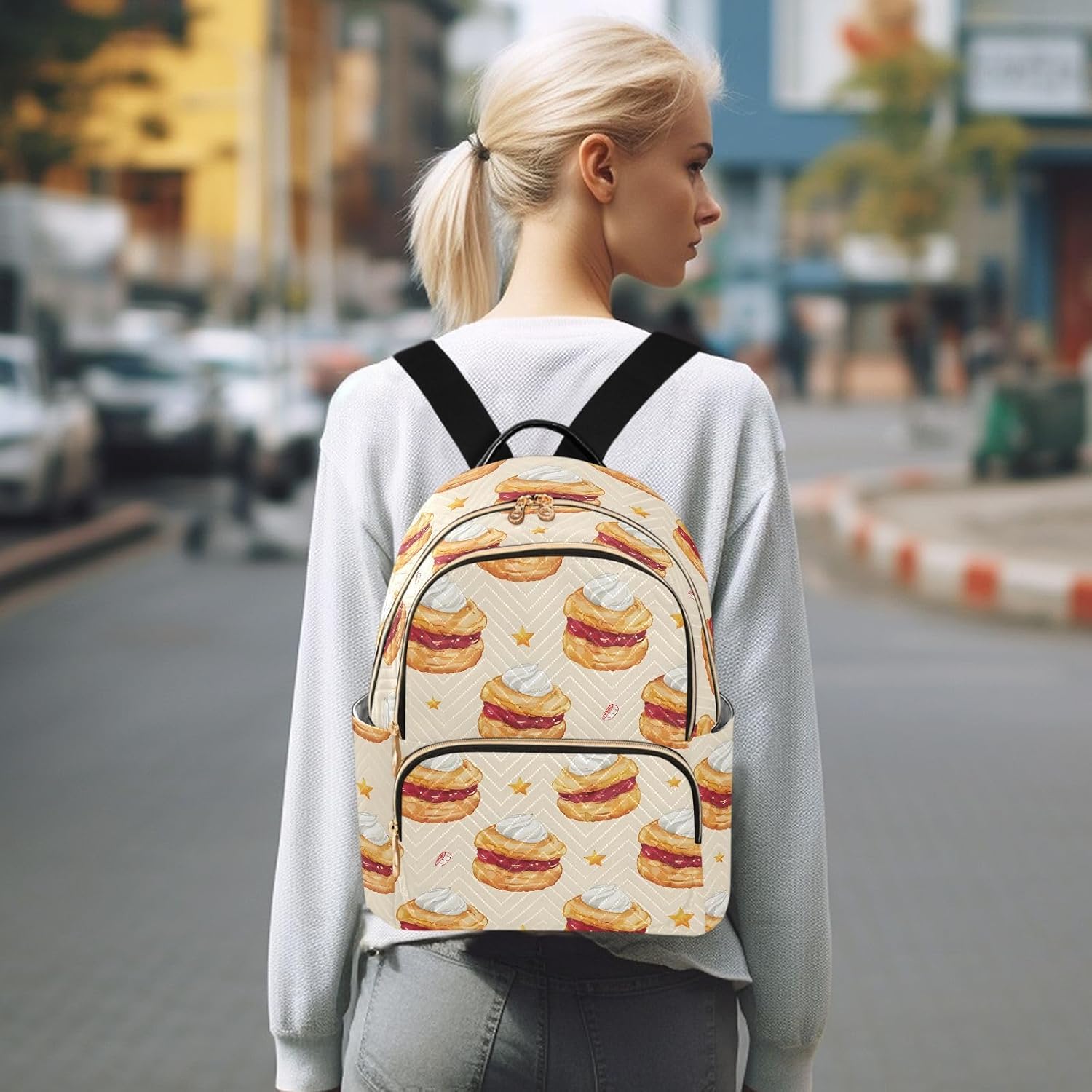 Cream Bread Stars Backpack Purse for Women Shoulder Bag Fashion Daypack Ladies Handbag Lightweight Travel Bag Rucksack