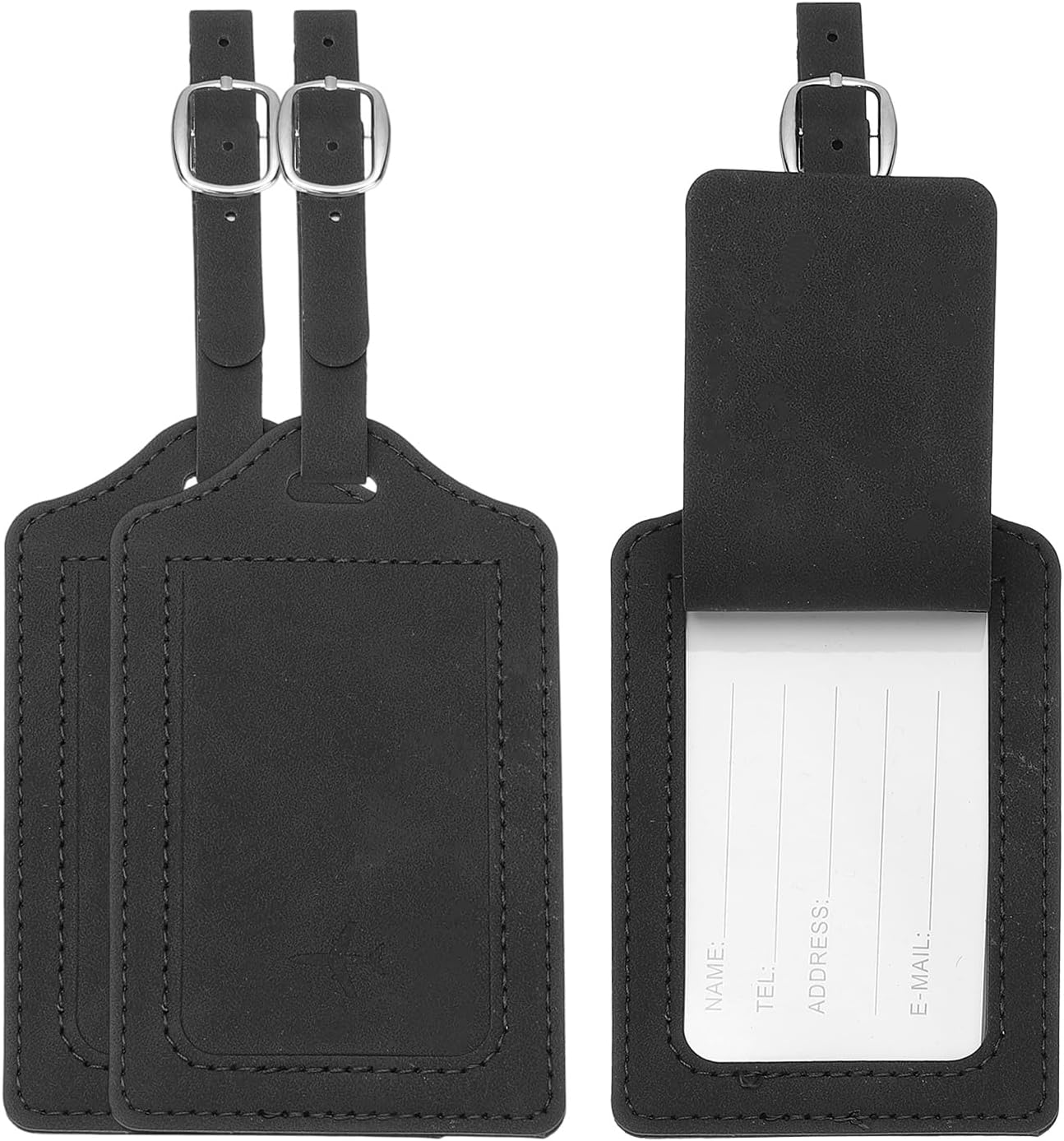 PATIKIL Suitcase Tags, Black Leather Luggage Name Tags Travel Accessories Airplane Essentials with Private Protection for Flying Hotel Check in Luggage Bags Men Women, 3 Pcs PATIKIL Suitcase Tags, Black Leather Luggage Name Tags Travel Accessories Airplane Essentials with Private Protection for Flying Hotel Check in Luggage Bags Men Women, 3 Pcs