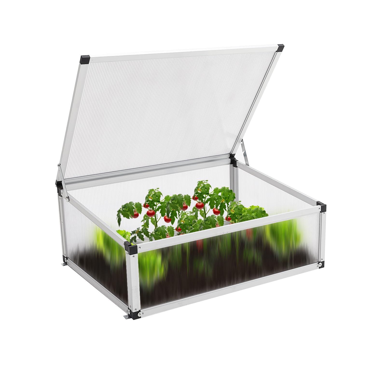 Alu Frühbeet lichtdurchlässig Frühbeetkasten Mini Gewächshaus Treibhaus UV Schutz Pflanzbeet 77x58x30cm Einzeldach Silbern