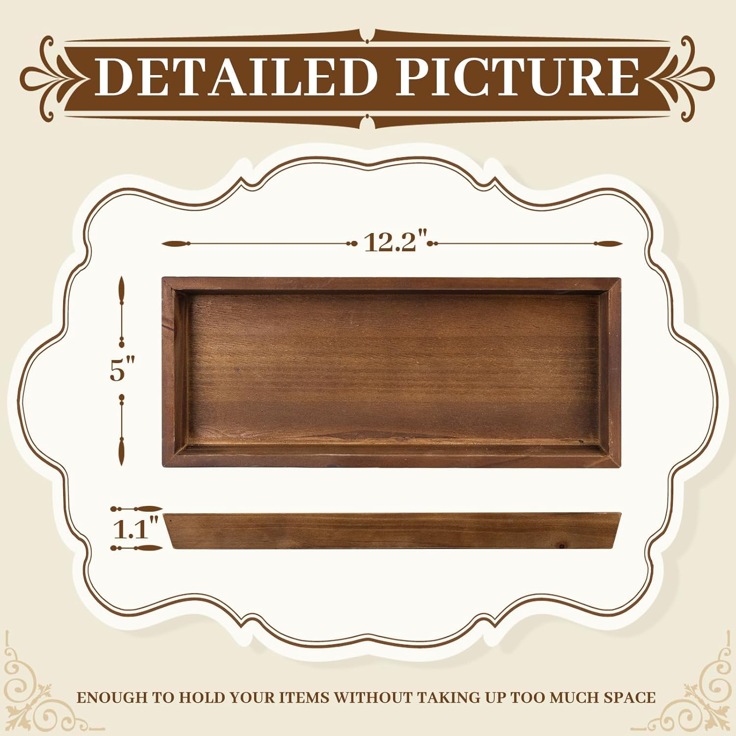 MAONAME Bathroom Vanity Tray, Rustic Long Narrow Tray, Rectangle Farmhouse Wood Trays, Countertop Organizer Trays for Candle, Perfume, 12.2" x 5" - Image 2