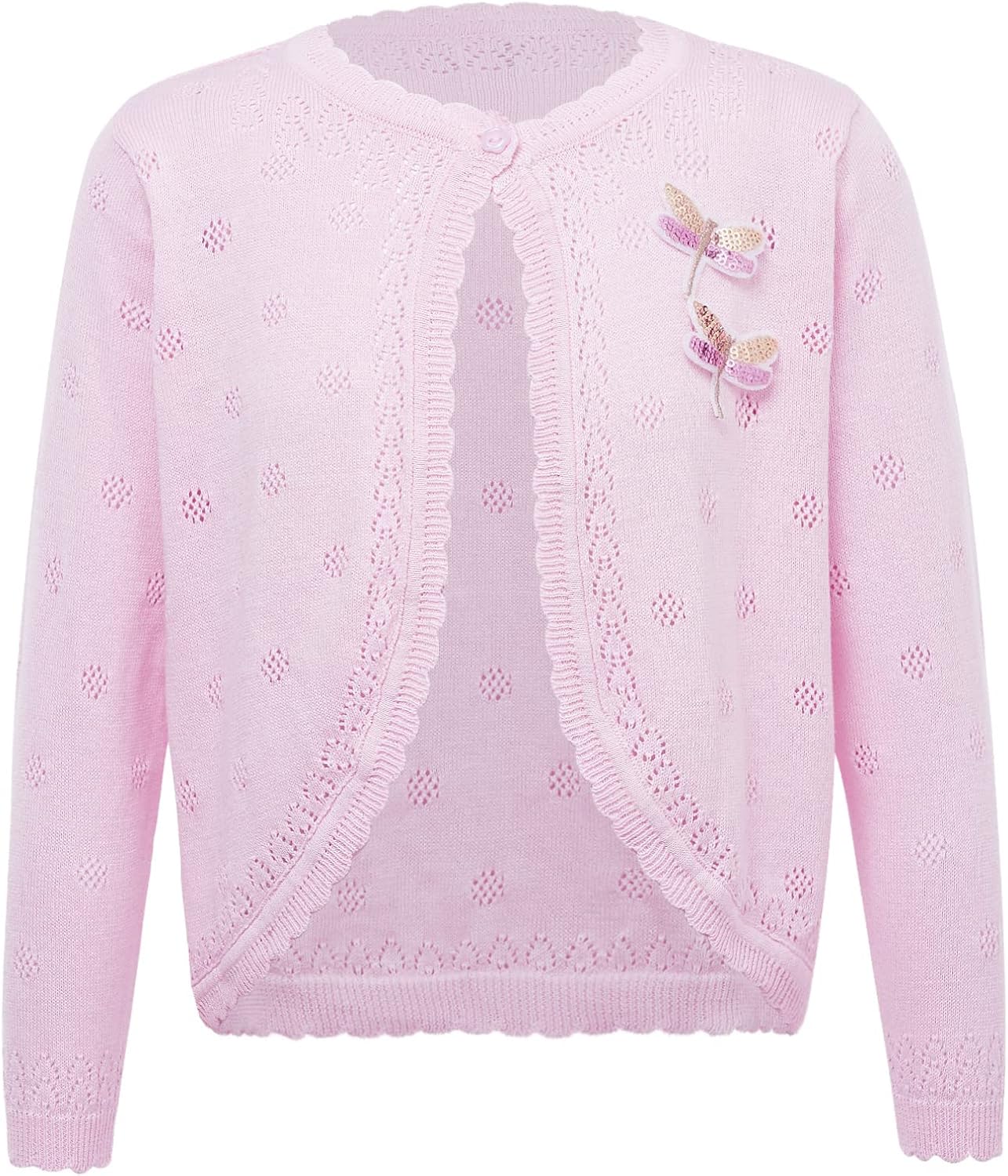 FEESHOW Little Girls Hollow Floral Short Sleeve Bolero Cardigan Shrug Pearl Beads Solid Color Top Cover up Sweater