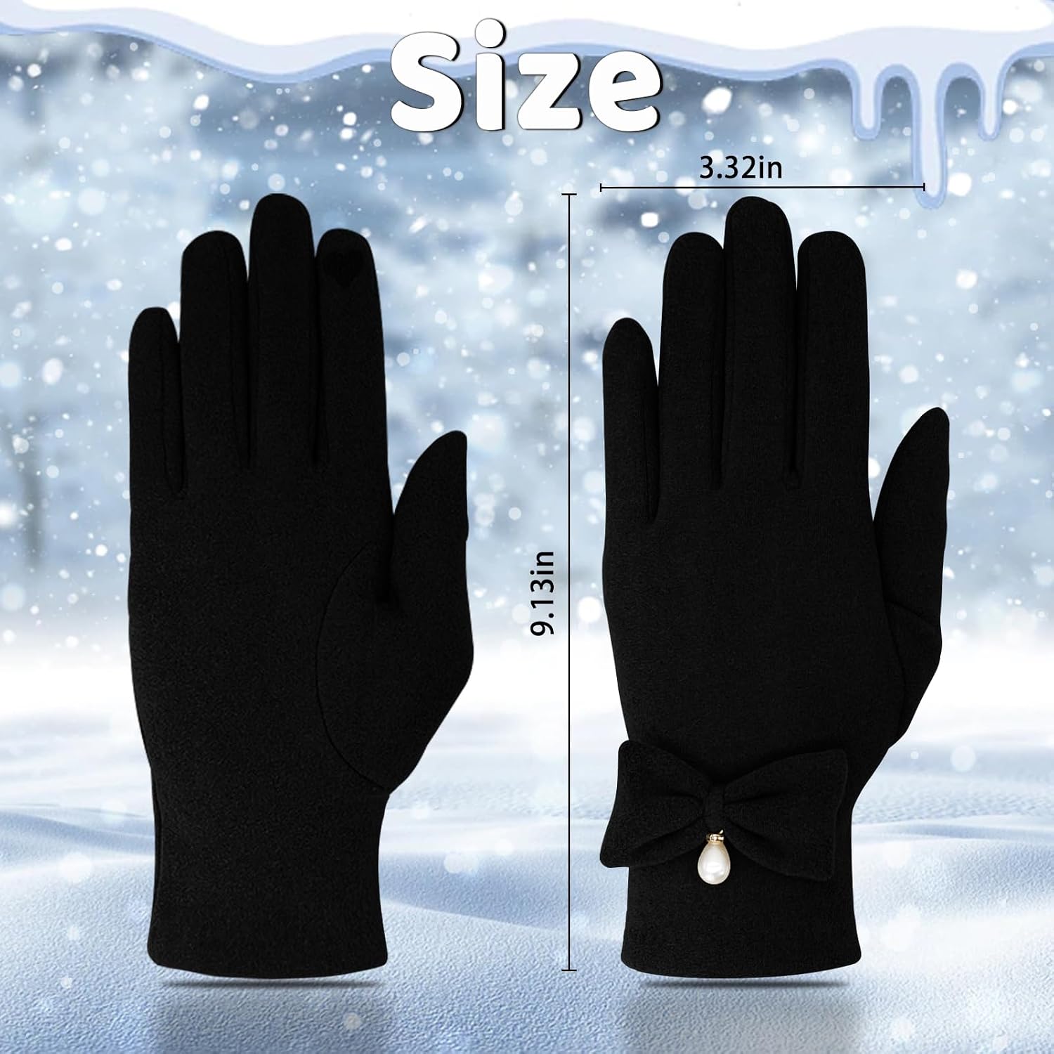 Women Winter Gloves, Fleece Lined Warm Gloves with Cute Bow Thermal Windproof Touchscreen Glove for Cold Weather
