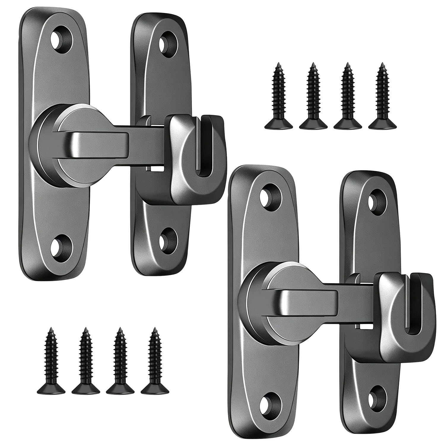 IGXX 2 Pack Barn Door Latch Lock Set, 90 Degree Door Lock Flip for Sliding Panels, Bedroom Door Lock and Bathroom Lock Hardware, Anti-Corrosion Metal, Gray
