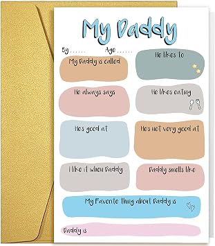 Funny Birthday Card & Gift for Dad, Dad Birthday Card from Daughter Son, My Daddy Q&A Greeting Cards Gifts, Fathers Day Cards, DIY Fill In The Blanks Daddy Card