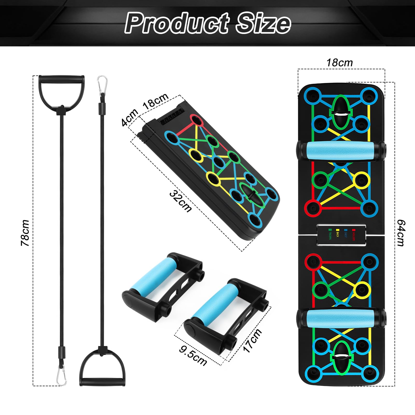 Push Up Rack Board, 17 in 1 Attrezzature per il fitness multifunzione pieghevole a casa, Maniglia per Push Up, con 2 Corde di Trazione, Flessioni Attrezzi per Il Fitness a Casa