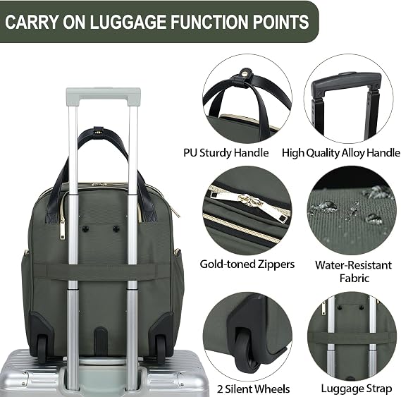 EMPSIGN Underseat Carry On Wheeled 16 Bag with Wheels, Army Green