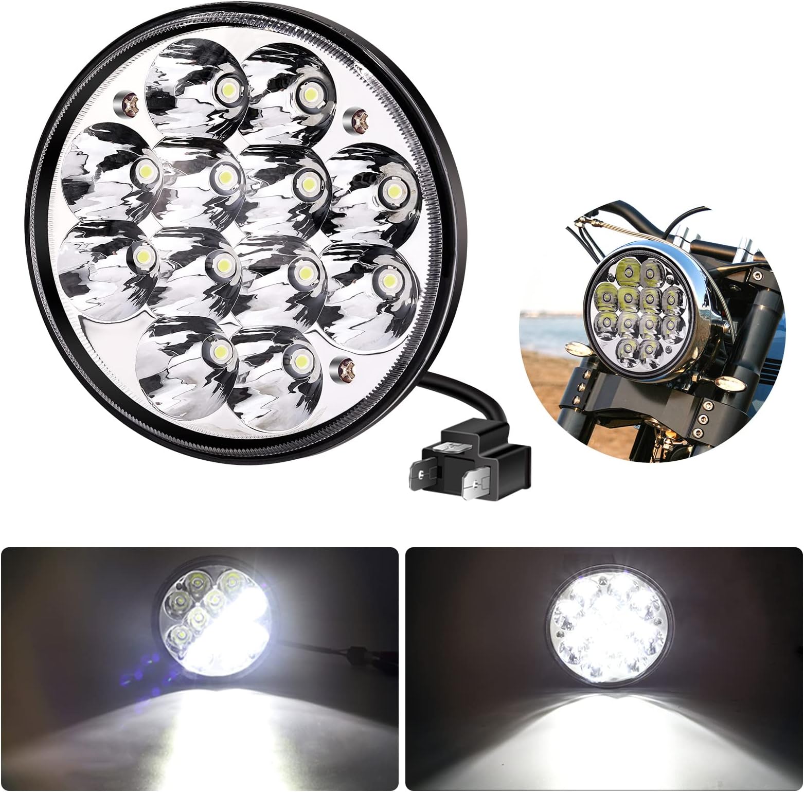 H5006 Led Headlight, 5.75" 5-3/4" Round LED Unity Spotlight, Sealed Beam Projector 36W Led Pods for Offroad Led Work Light Replacement,Chrome(1Pcs)