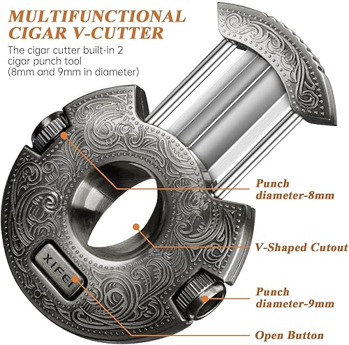 Miniatura 3 de XIFEI Cortador de puros con 2 perforadores de puros, guillotina de cigarros de acero inoxidable, diseño ergonómico de bloqueo seguro, cortadores
