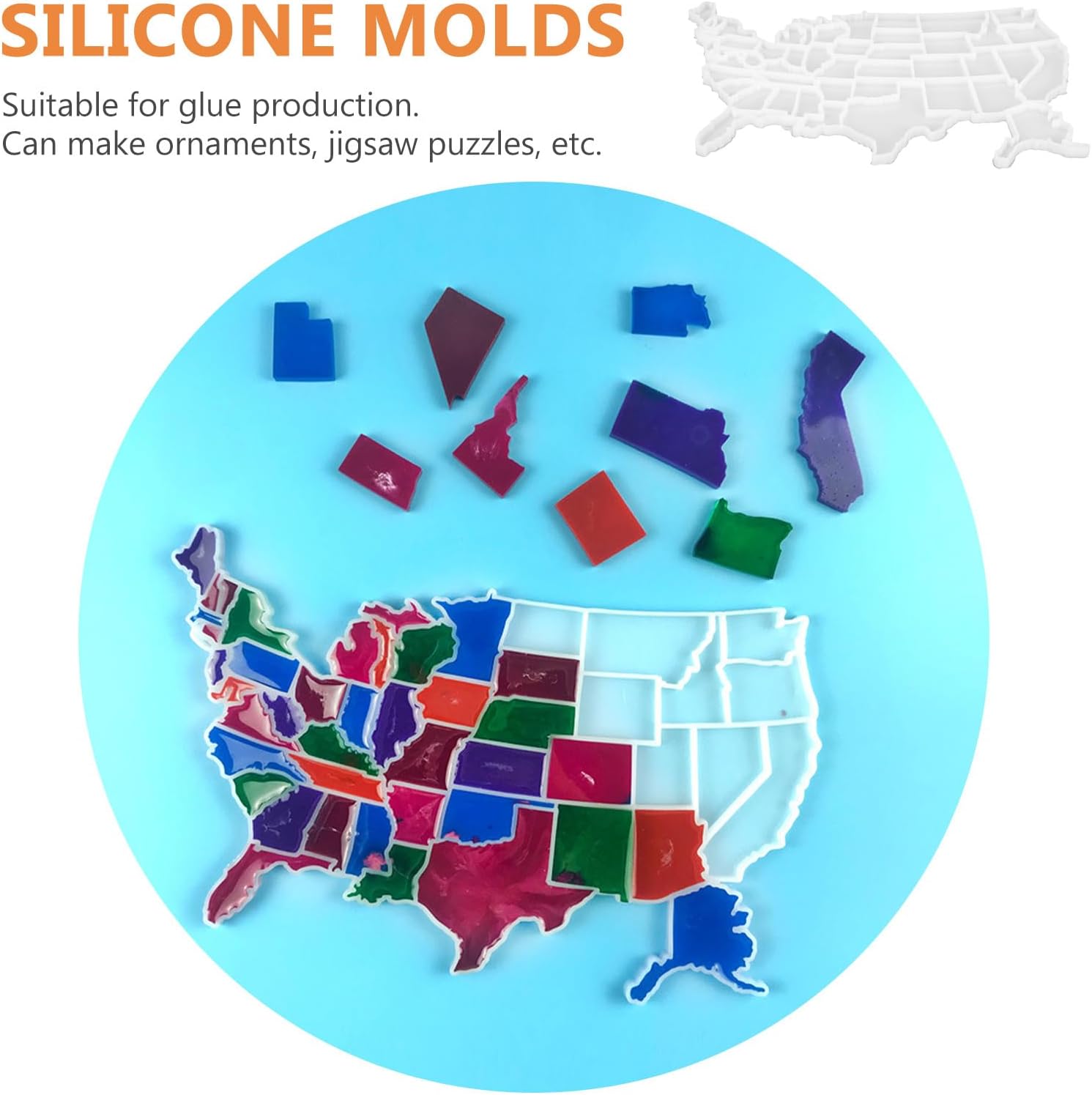 2pcs America Map Silicone Mould United States Map Epoxy Resin Casting Mould Educational Puzzle for DIY Ornaments
