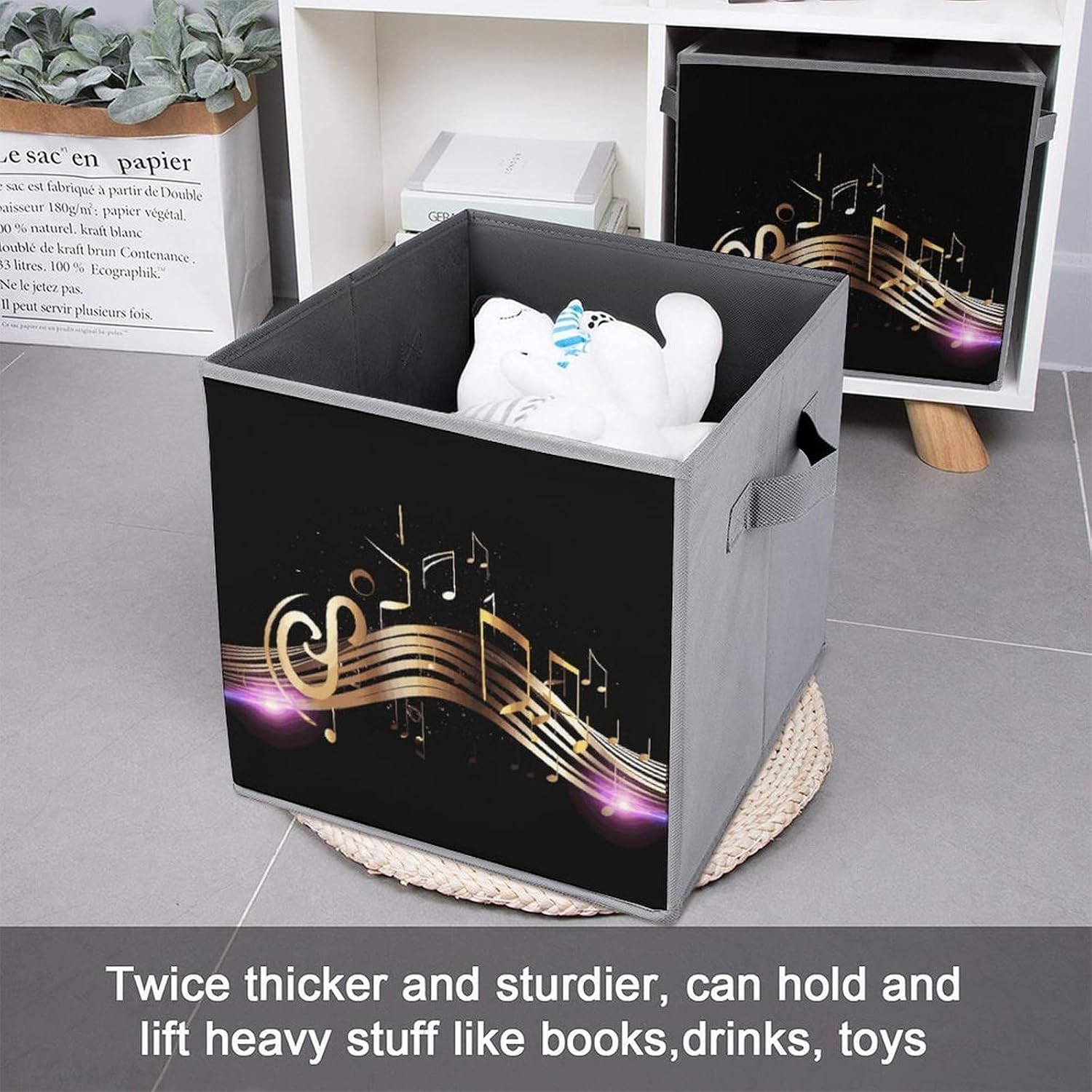 Novel Music Note Storage Cubes Set of 6 Storage Bins with Handles Collapsible Storage Basket Fabric Storage Box for Shelves Large Closet Shelf Organizer for Organization 11 Inch