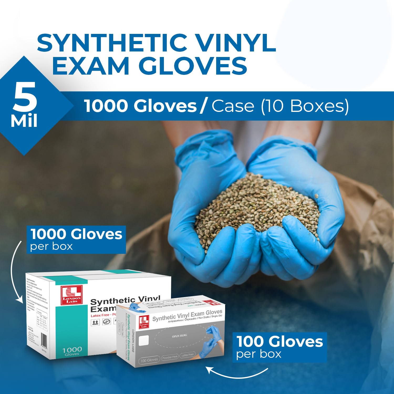 London Labs Synthetic Vinyl Exam Gloves (1000, Small)