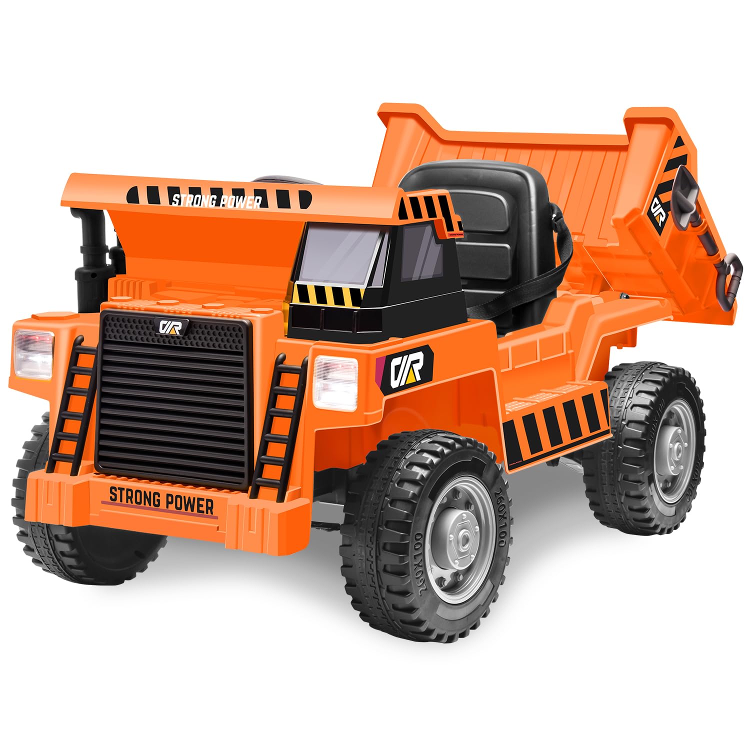 Forever SourceRide on Dump Truck, 12V Kids Power Wheels with Remote Control, Ride on Car with Dump Bed, A Shovel, LED Light, 3 Speeds, Music, 4.0MPH Max, Orange