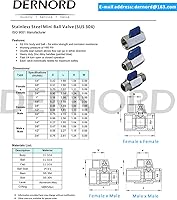 Vista 4 de DERNORD Mini válvula de bola de acero inoxidable 3/8" rosca NPT hembra y macho (paquete de 2)